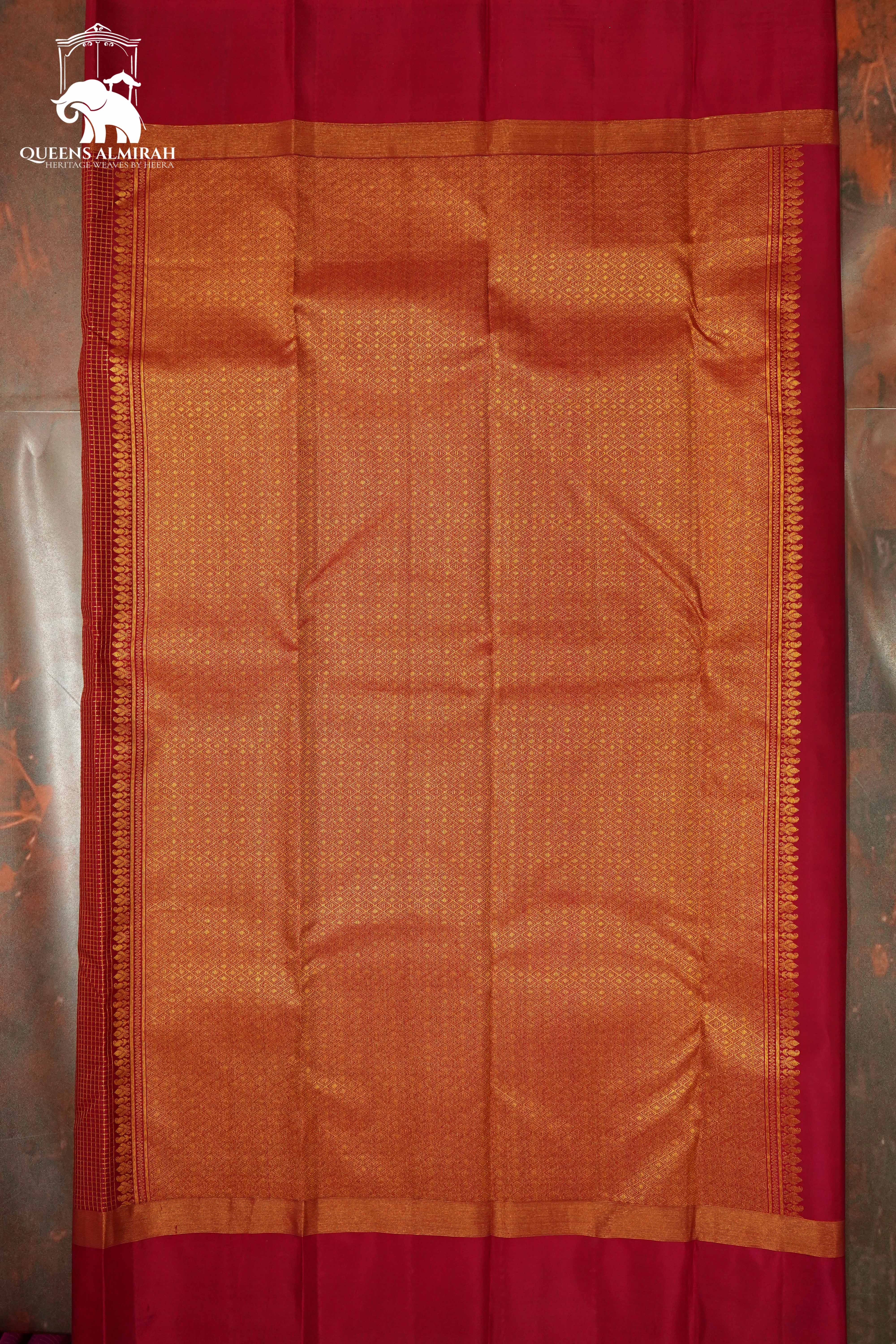 ROUGE PINK WITH DARK PINK KANCHIVARAM SILK SAREE - Queens Jewel Emporium