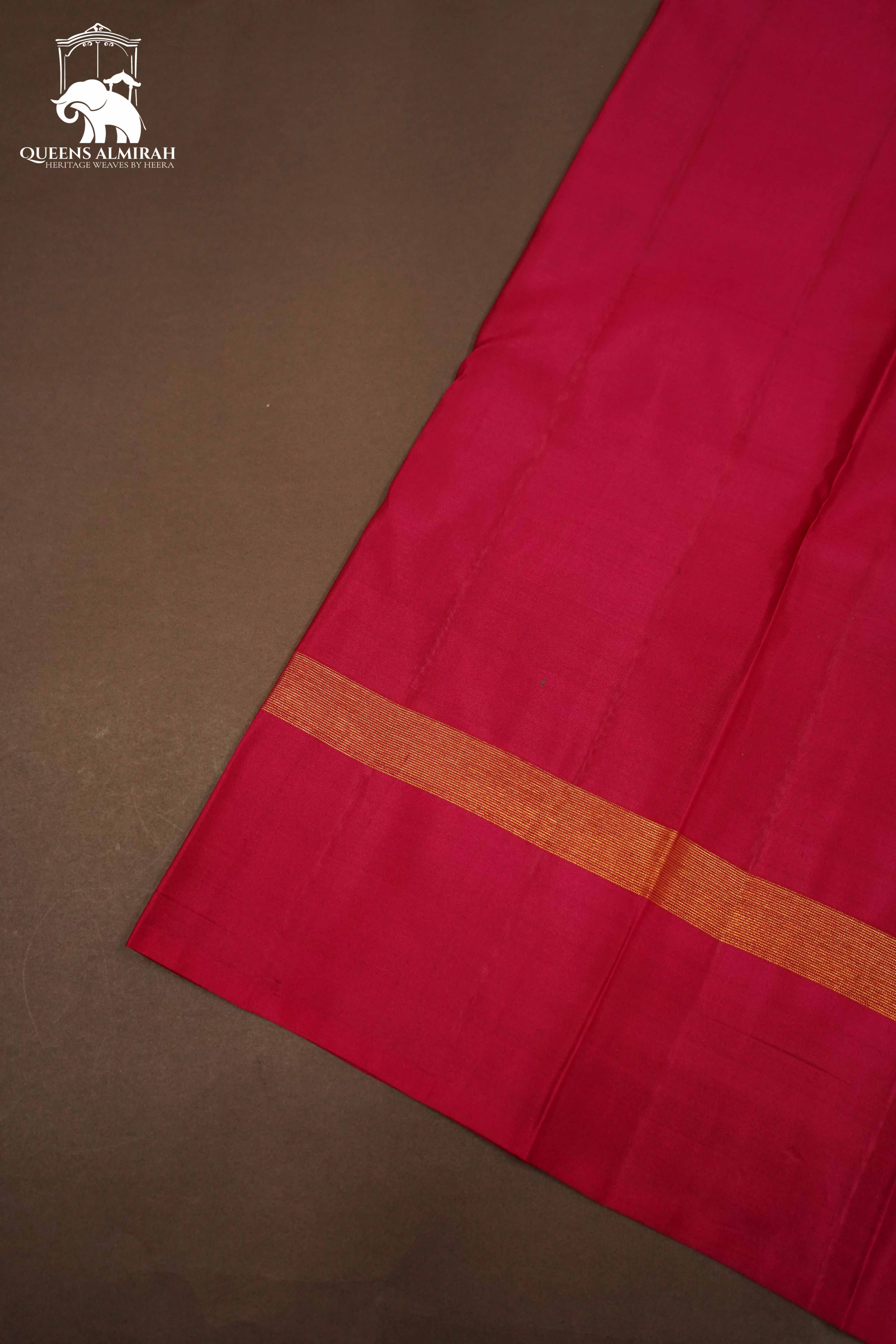 ROUGE PINK WITH DARK PINK KANCHIVARAM SILK SAREE - Queens Jewel Emporium