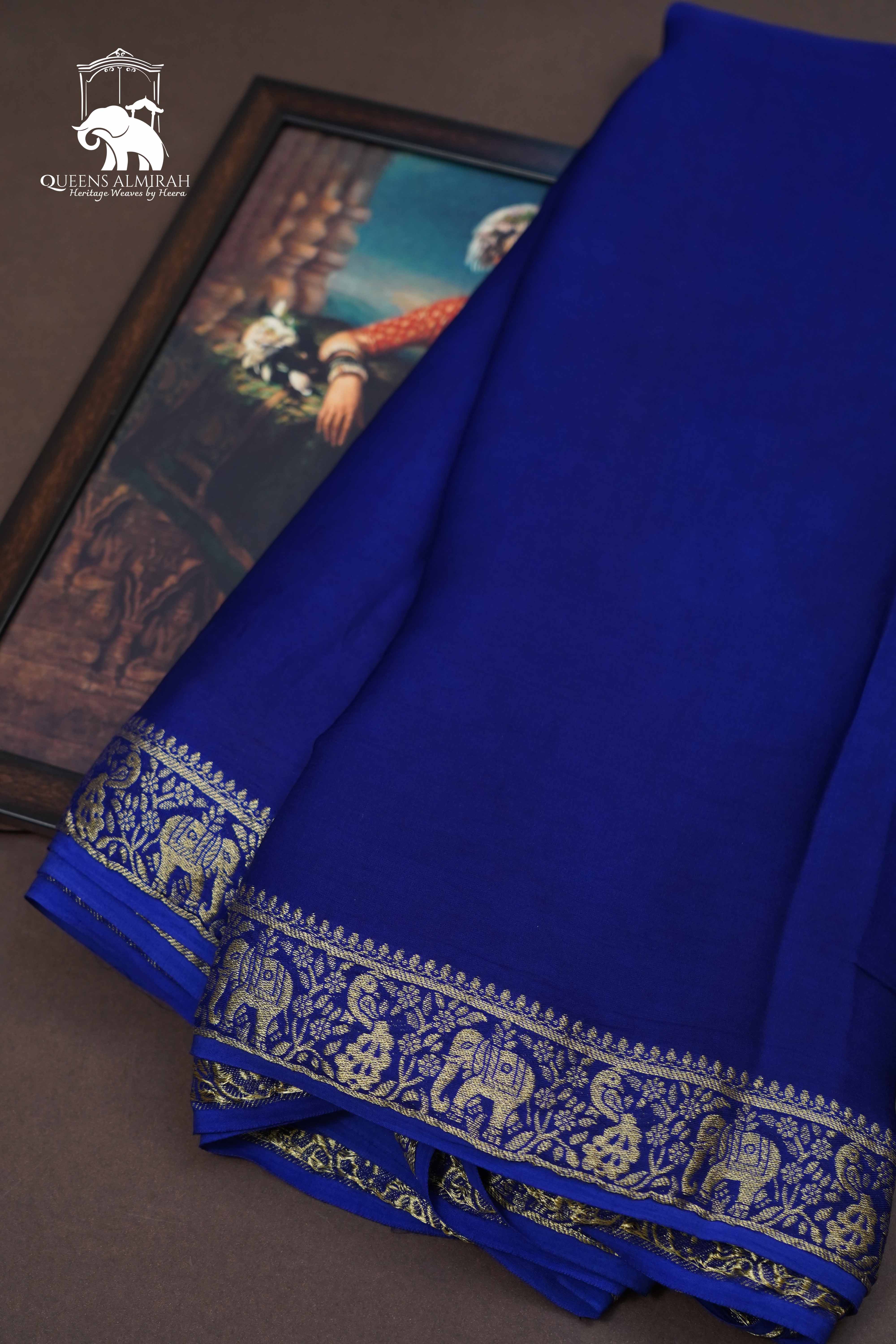 ROYAL BLUE MODAL SILK SAREE  8 - Queens Jewel Emporium