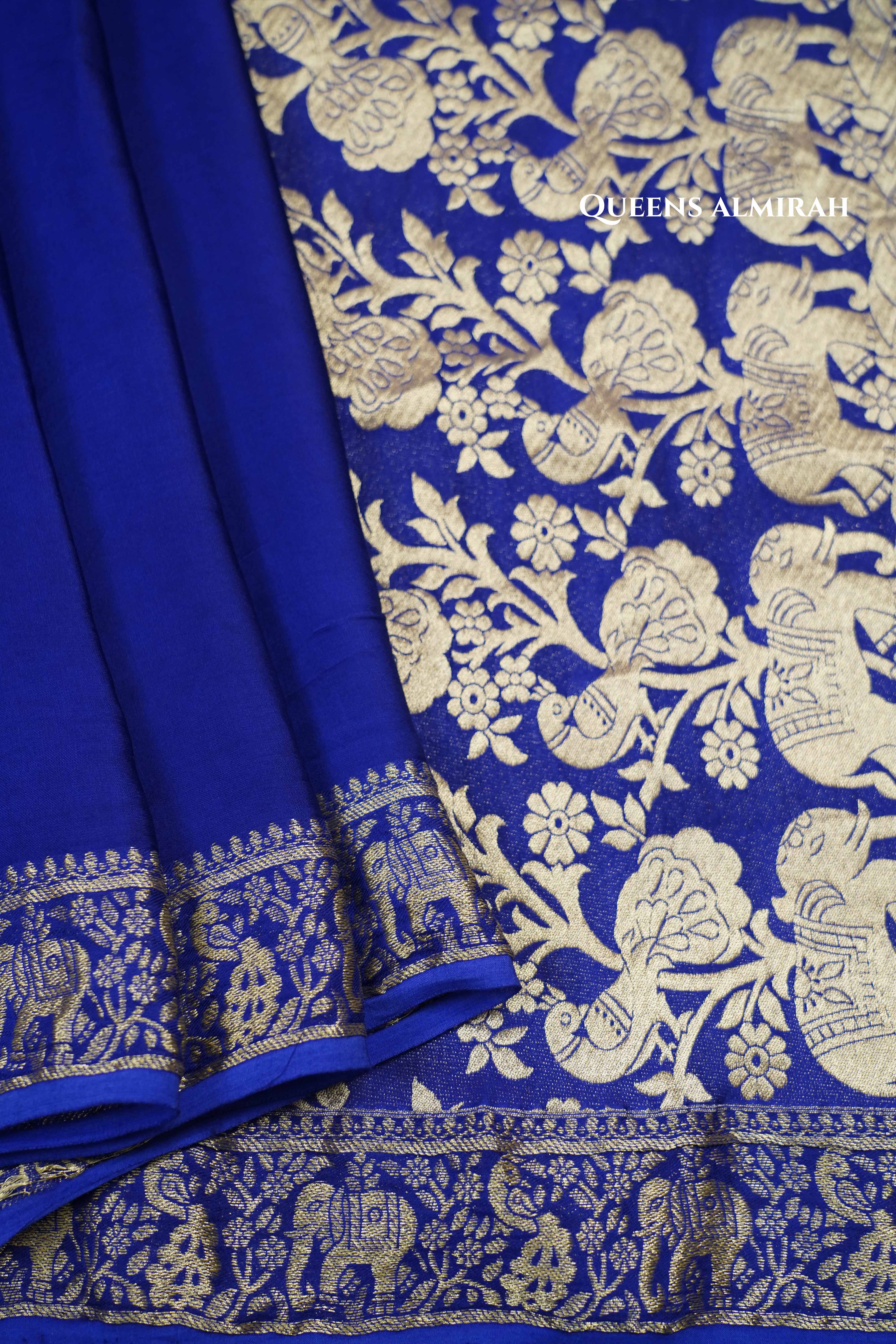 ROYAL BLUE MODAL SILK SAREE  8 - Queens Jewel Emporium