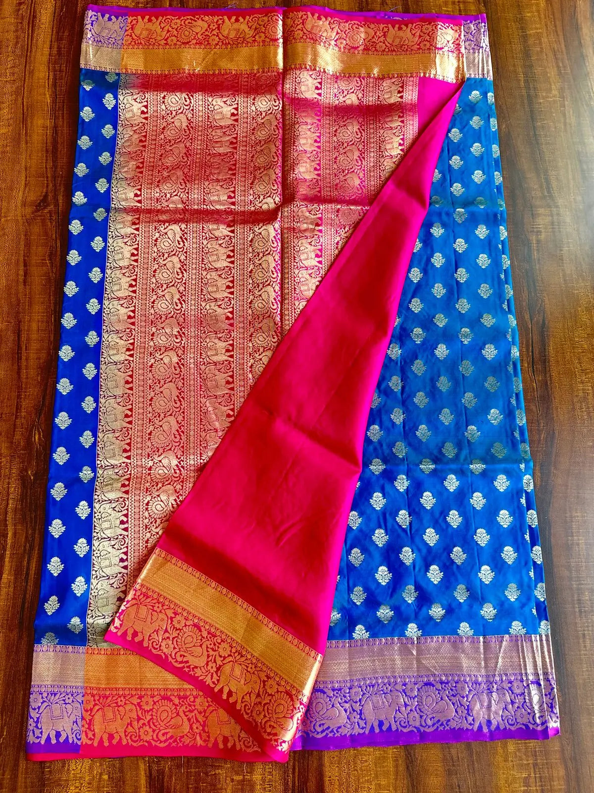 ROYAL BLUE WITH WARM PURPLE PURE SOFT SILK SAREE - Queens Jewel Emporium