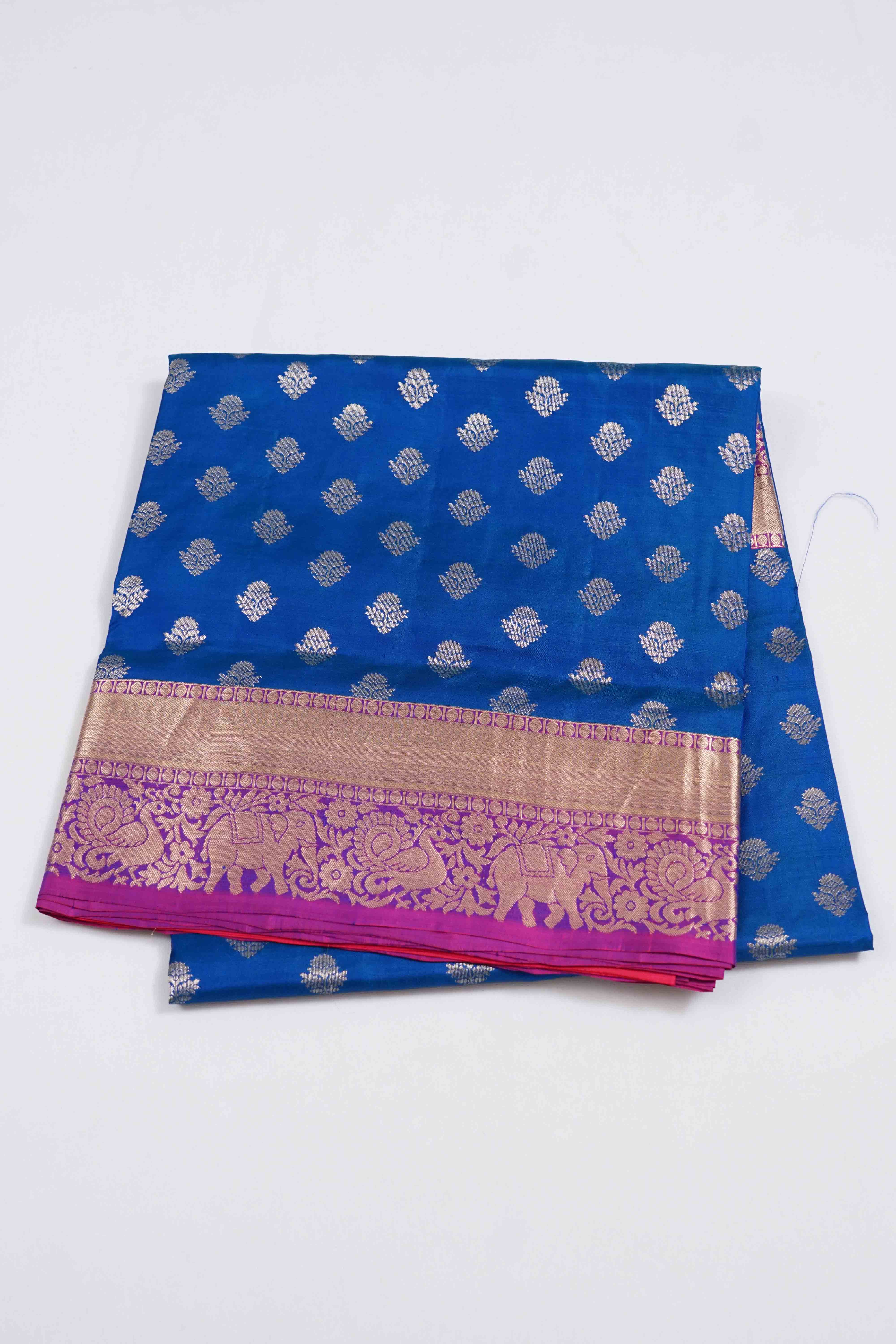 ROYAL BLUE WITH WARM PURPLE PURE SOFT SILK SAREE - Queens Jewel Emporium