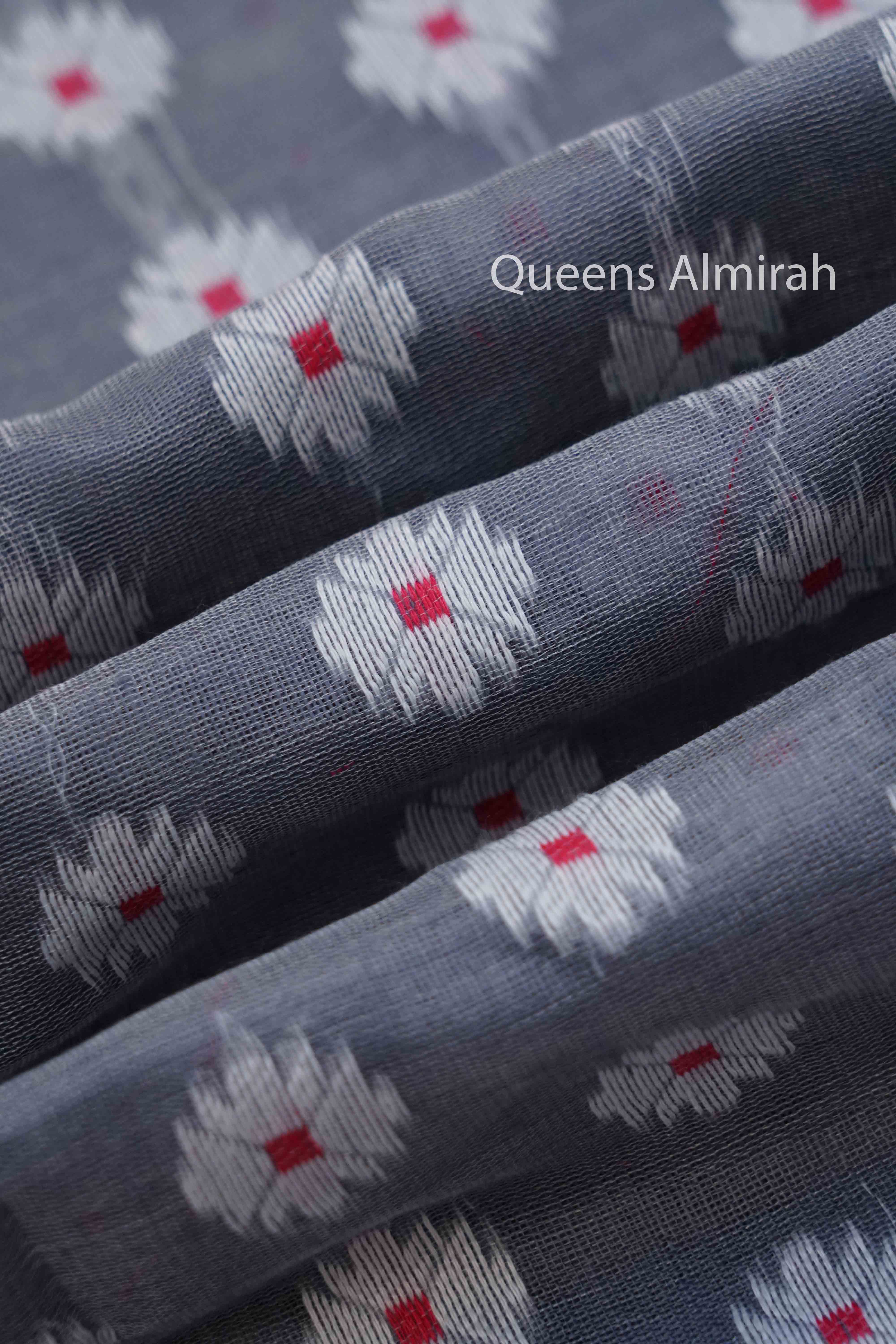 ROYAL HEATH WITH ASH GREY JAMDANI COTTON SAREE - Queens Jewel Emporium