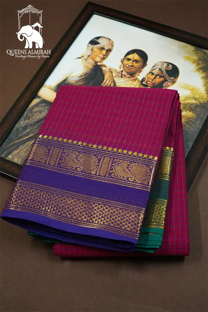 ROYAL HEATH WITH PURPLE HAZE  KANCHI COTTON SAREE - Queens Jewel Emporium
