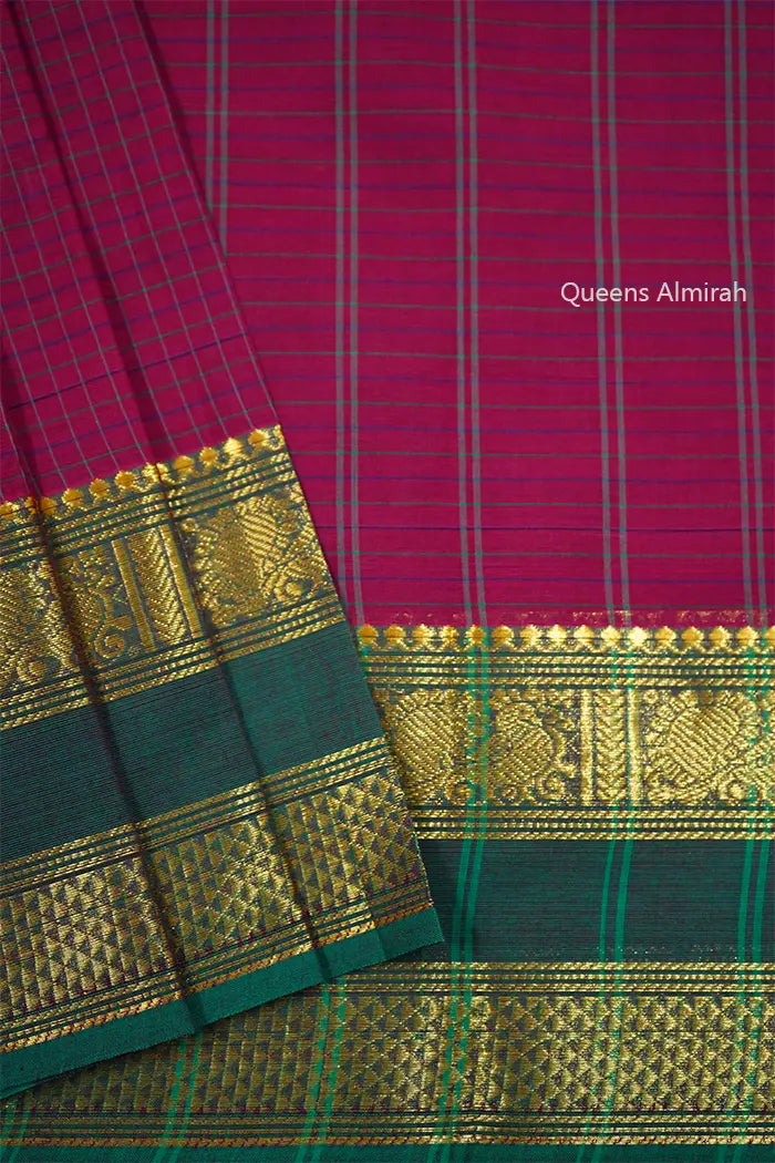 ROYAL HEATH WITH PURPLE HAZE  KANCHI COTTON SAREE - Queens Jewel Emporium