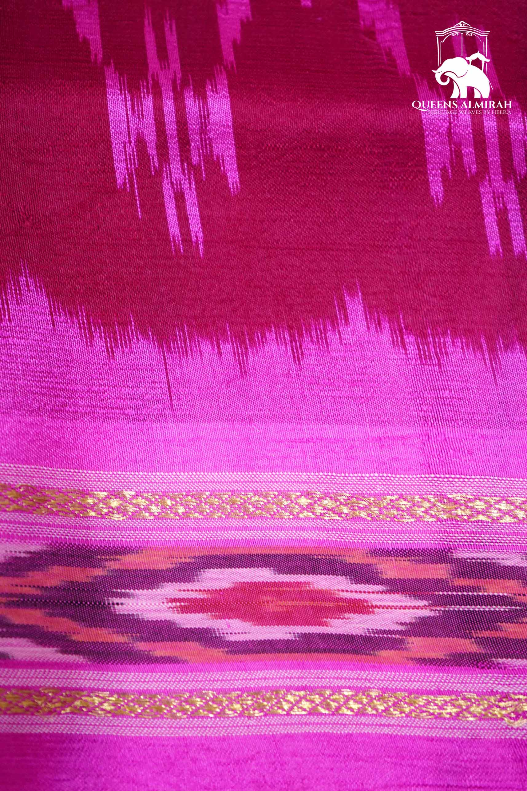 ROYAL PINK WITH BRIGHT PINK MULBERRY SILK SAREE - Queens Jewel Emporium