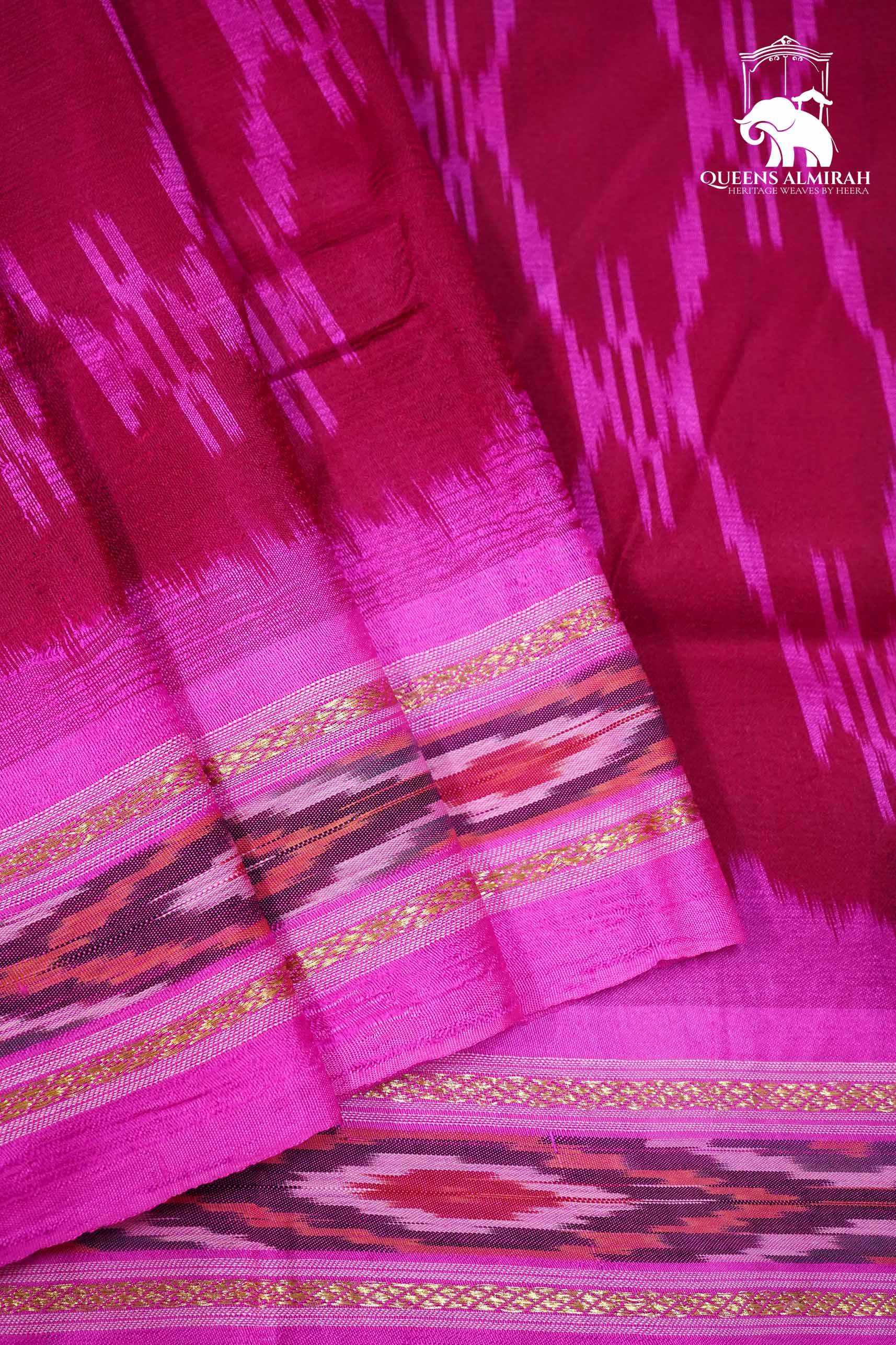 ROYAL PINK WITH BRIGHT PINK MULBERRY SILK SAREE - Queens Jewel Emporium