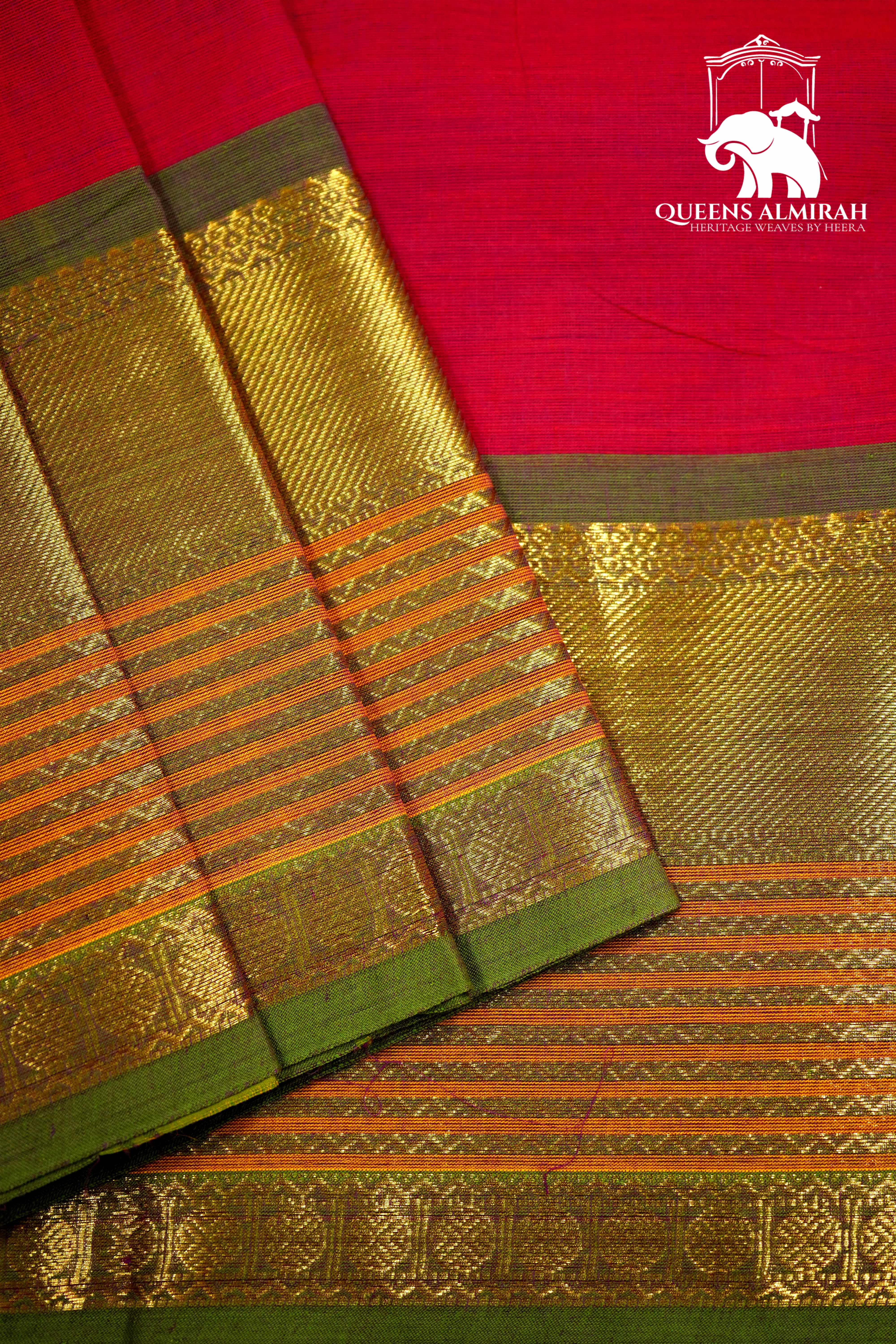 ROYAL PINK WITH PALE GREEN KANCHI COTTON SAREE - Queens Jewel Emporium