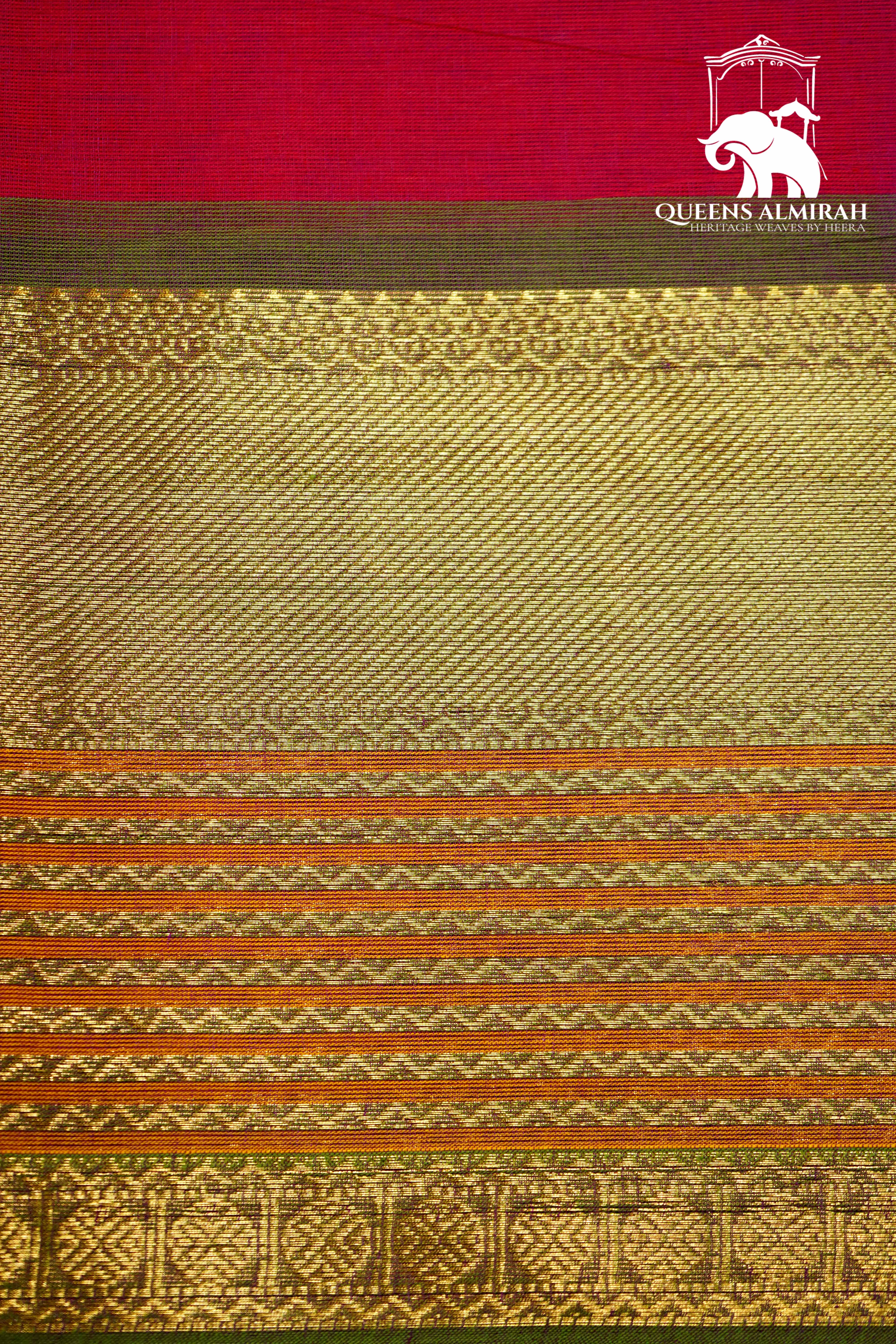 ROYAL PINK WITH PALE GREEN KANCHI COTTON SAREE - Queens Jewel Emporium