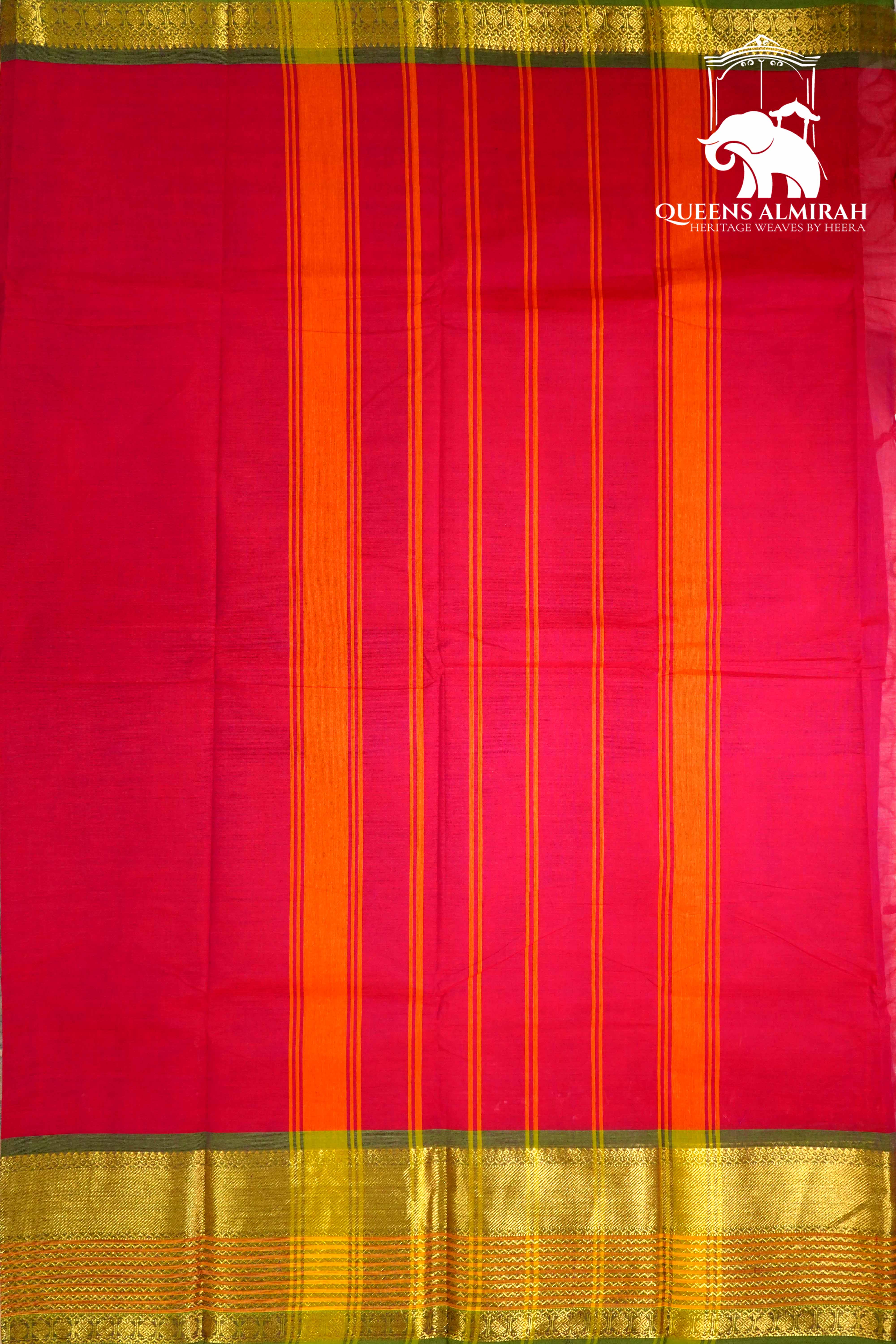 ROYAL PINK WITH PALE GREEN KANCHI COTTON SAREE - Queens Jewel Emporium