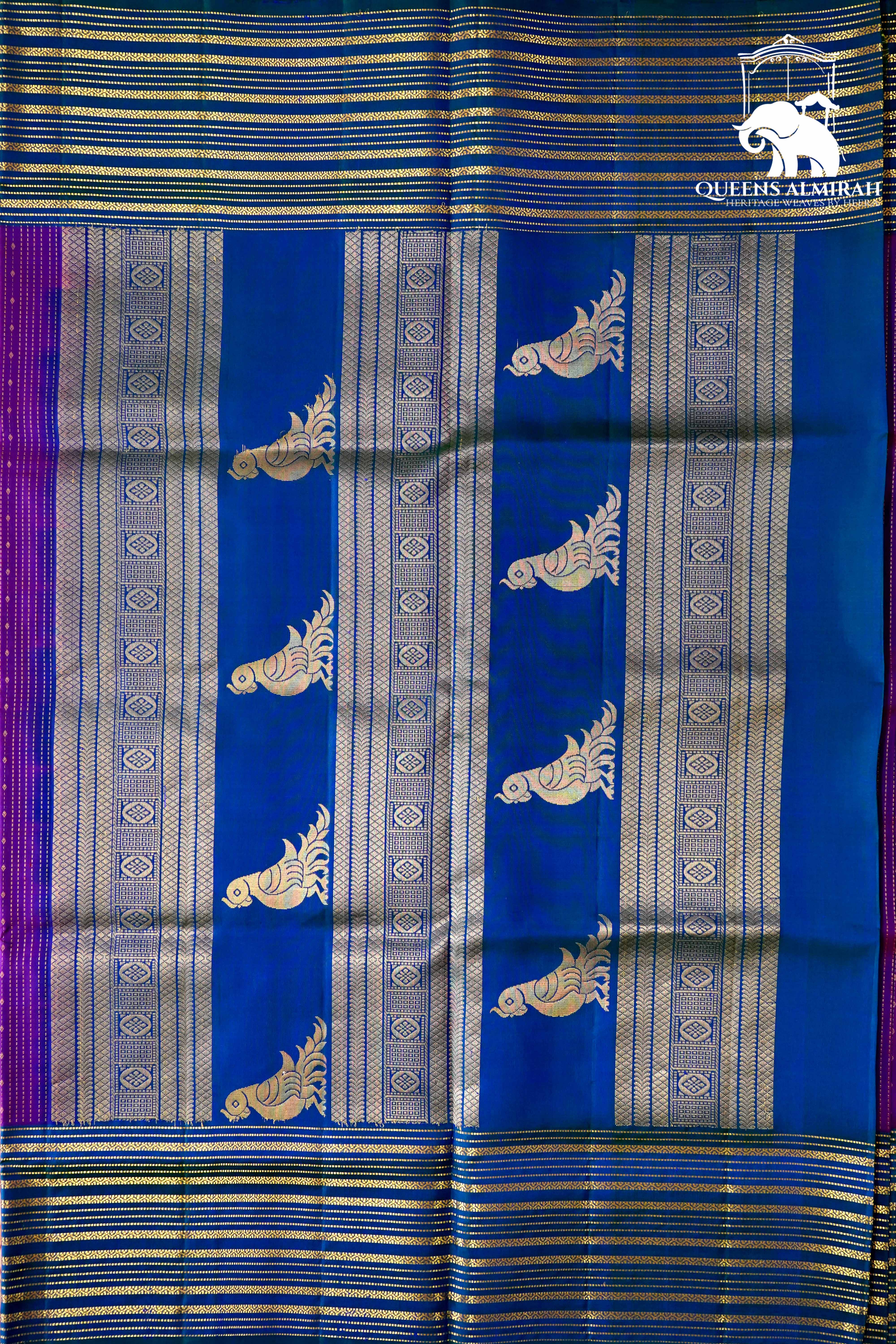ROYAL PURPLE WITH LAPIS BLUE SOFT SILK SAREE - Queens Jewel Emporium