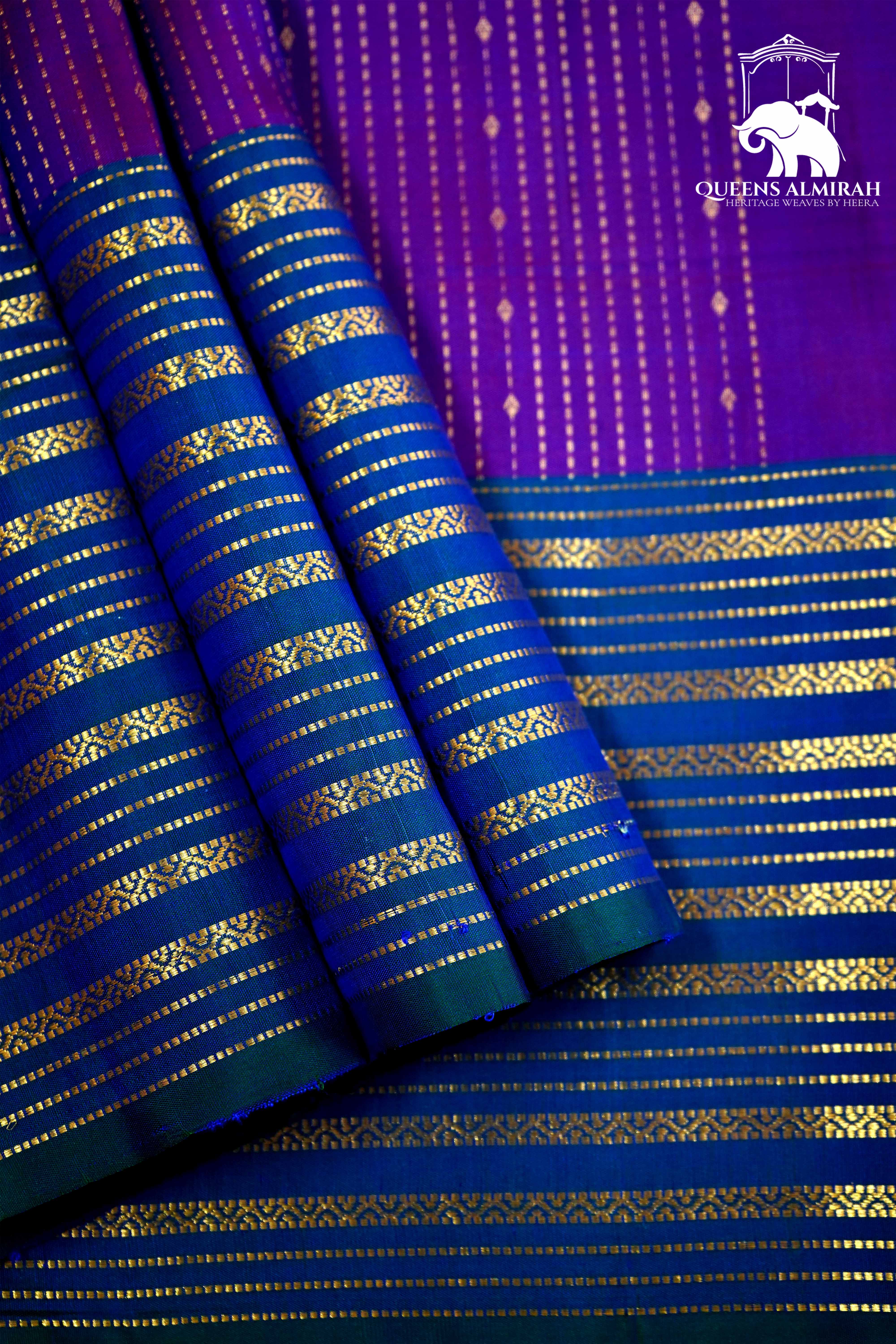 ROYAL PURPLE WITH LAPIS BLUE SOFT SILK SAREE - Queens Jewel Emporium