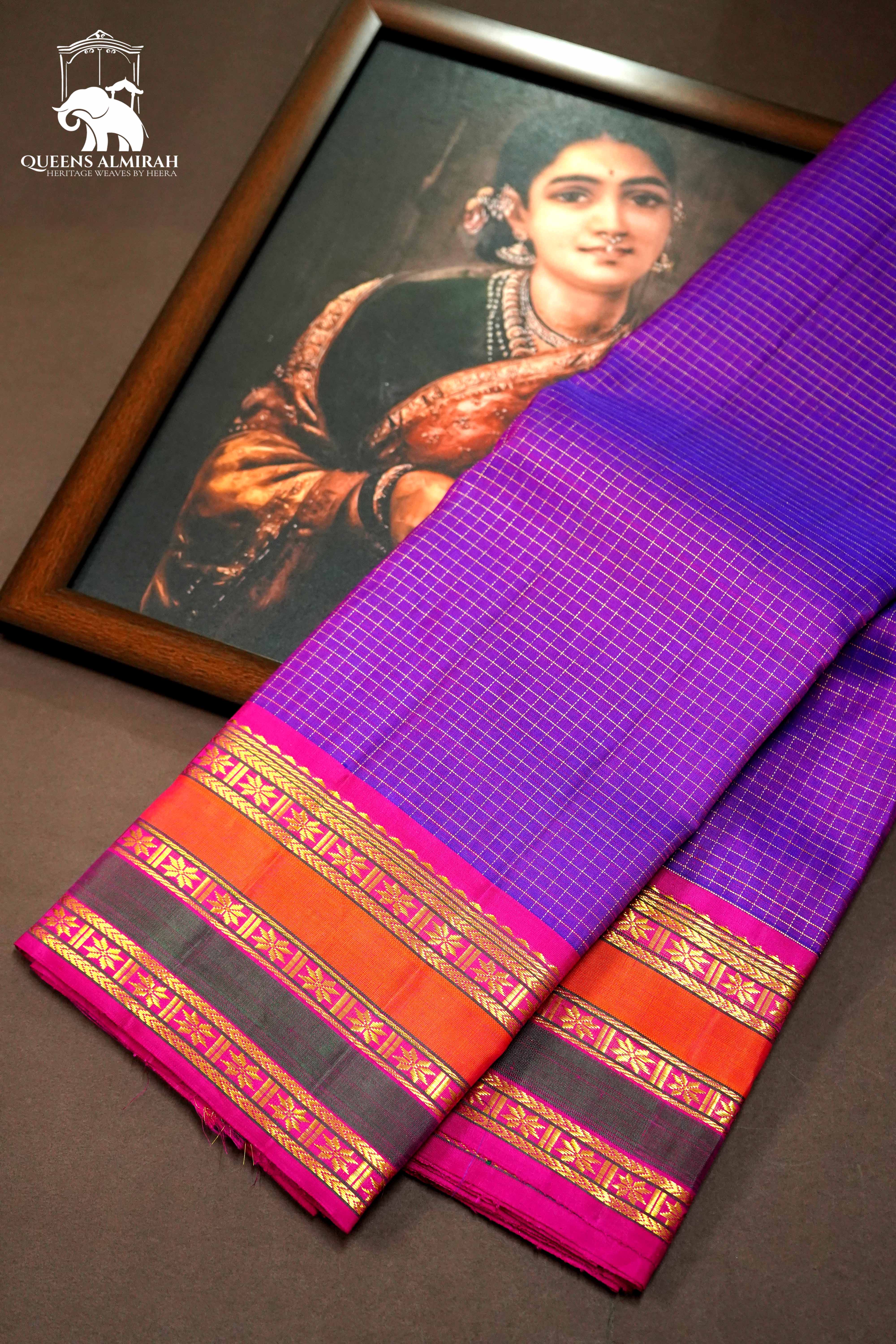 ROYAL PURPLE WITH MULTICOLOR KANCHIVARAM SILK SAREE - Queens Jewel Emporium