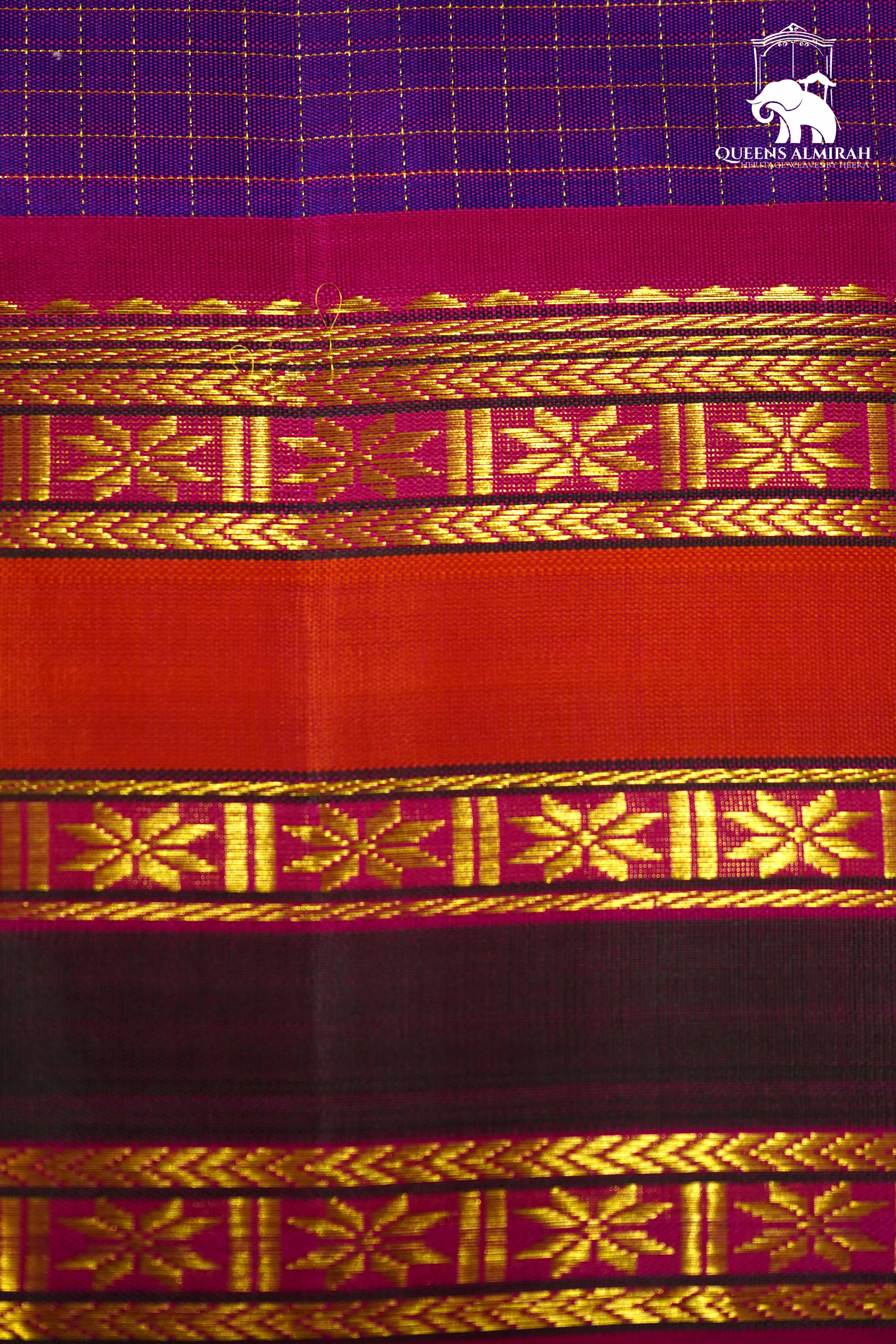 ROYAL PURPLE WITH MULTICOLOR KANCHIVARAM SILK SAREE - Queens Jewel Emporium