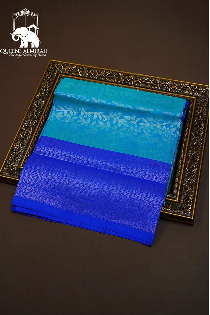 ROYAL SKY BLUE WITH LAPIS BLUE SOFT SILK SAREE - Queens Jewel Emporium