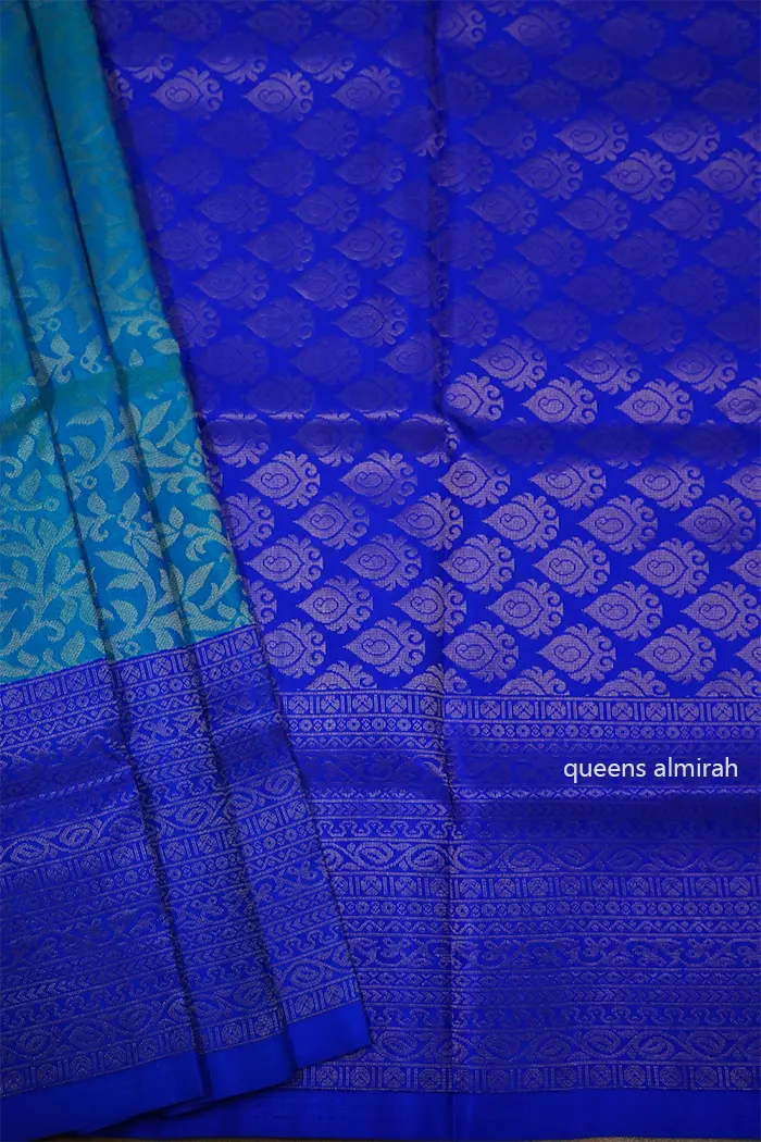 ROYAL SKY BLUE WITH LAPIS BLUE SOFT SILK SAREE - Queens Jewel Emporium