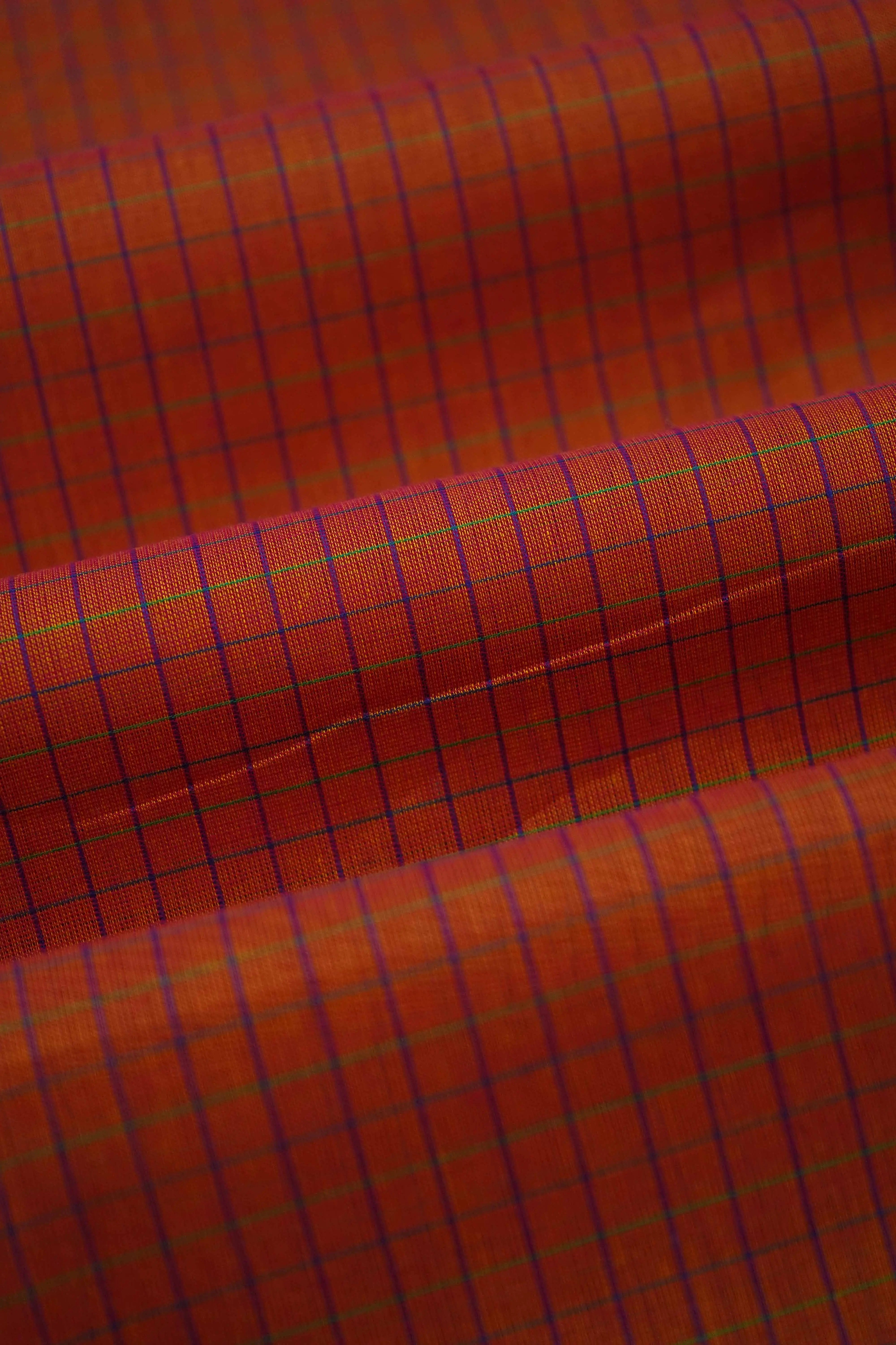 RUST ORANGE WITH MUDDY GREEN KANCHI COTTON SAREE - Queens Jewel Emporium