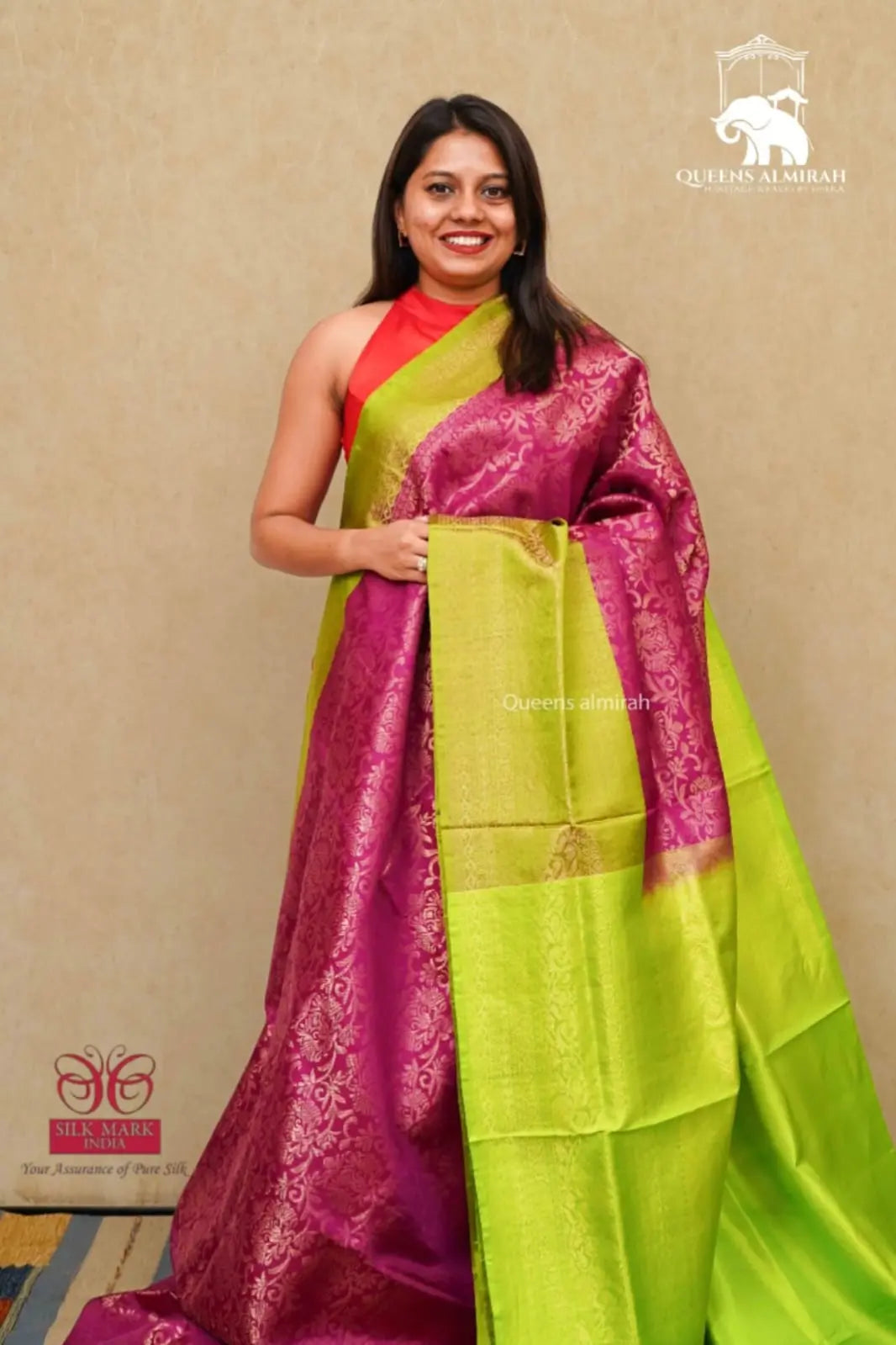 Raisin With Leaf Green Soft Silk Saree QUEENS ALMIRAH