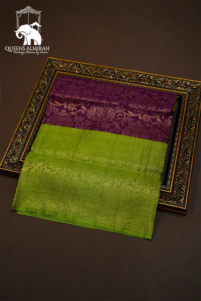 RAISIN WITH LEAF GREEN SOFT SILK SAREE - Queens Jewel Emporium