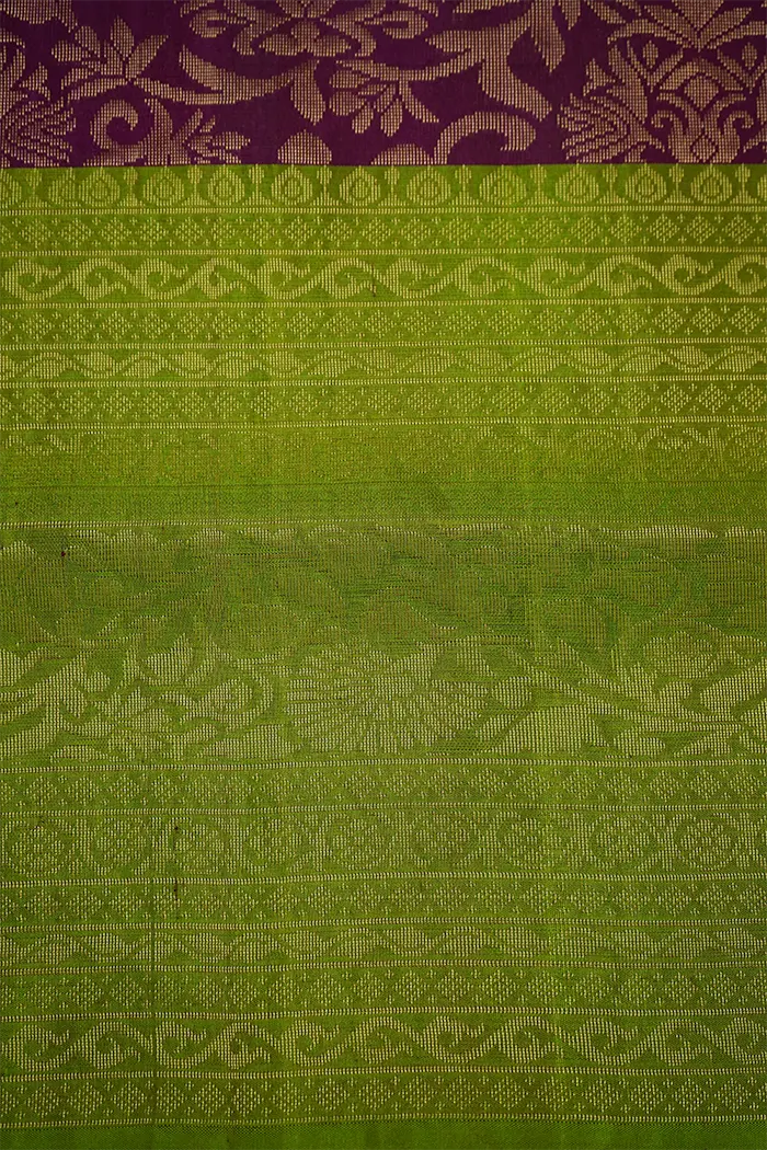 RAISIN WITH LEAF GREEN SOFT SILK SAREE - Queens Jewel Emporium
