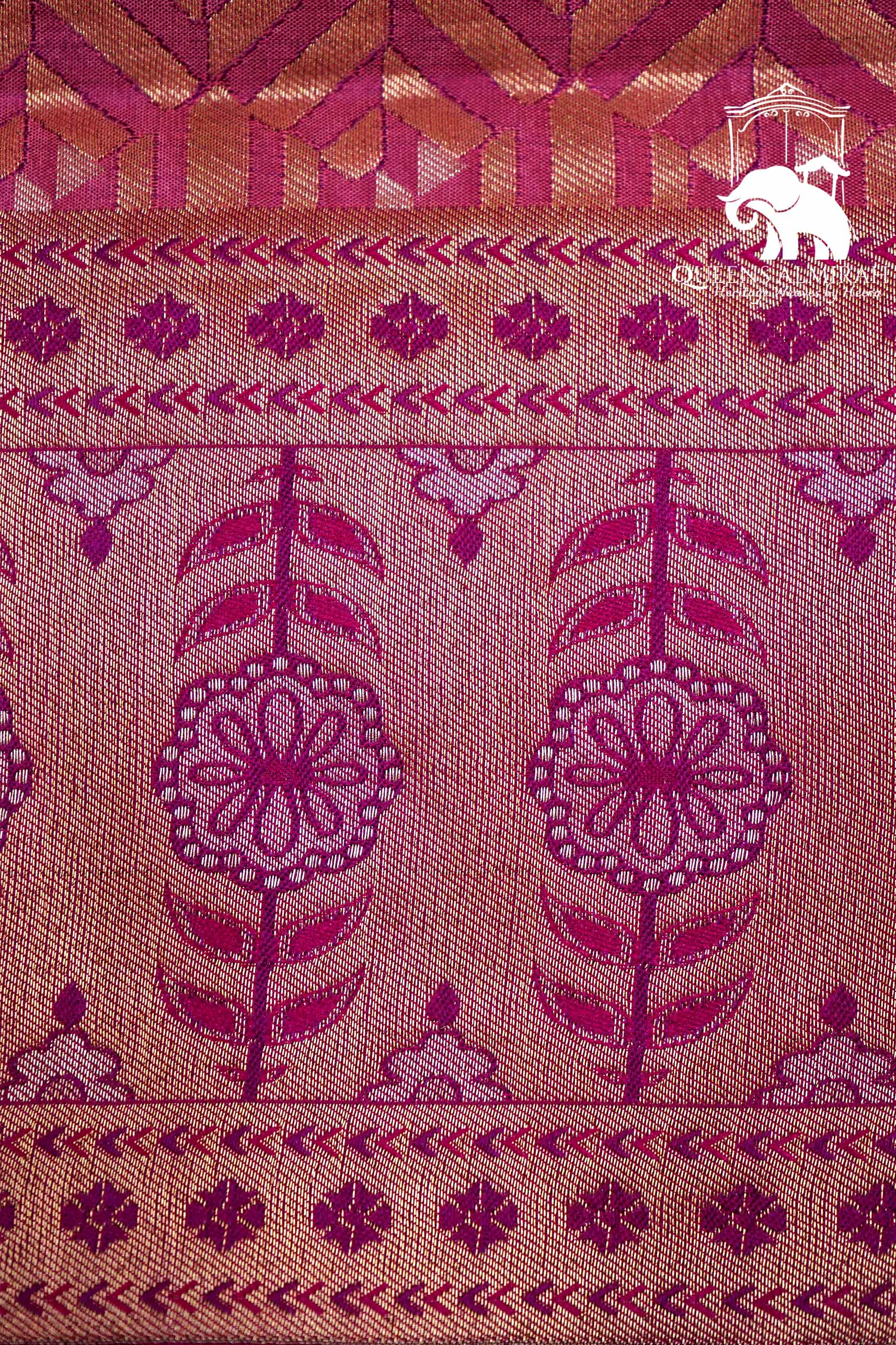 RASPBERRY PINK WITH WOVEN BORDER BANARASI SILK SAREE - Queens Jewel Emporium