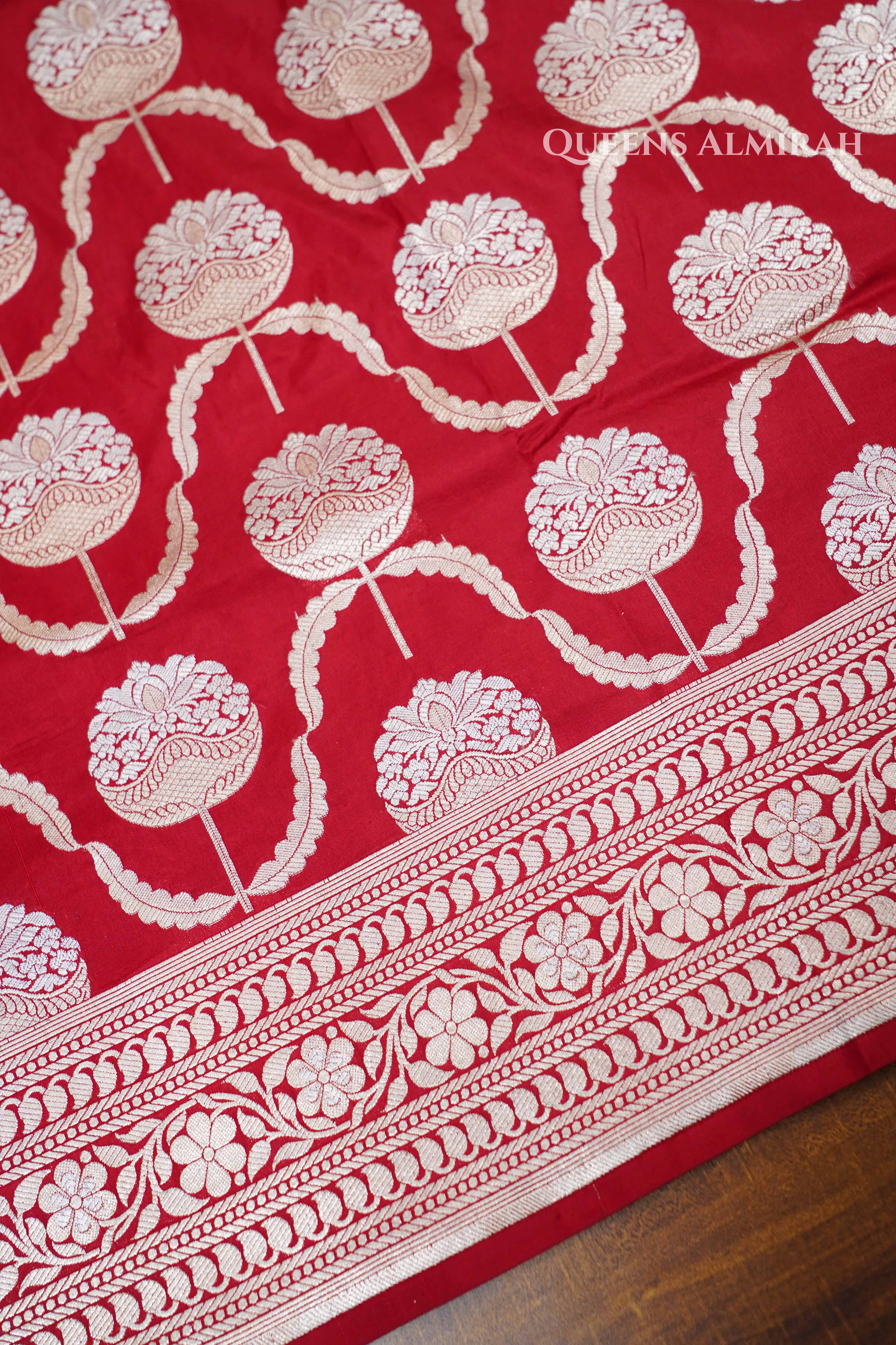 Red Banarasi Silk Saree 2 QUEENS ALMIRAH