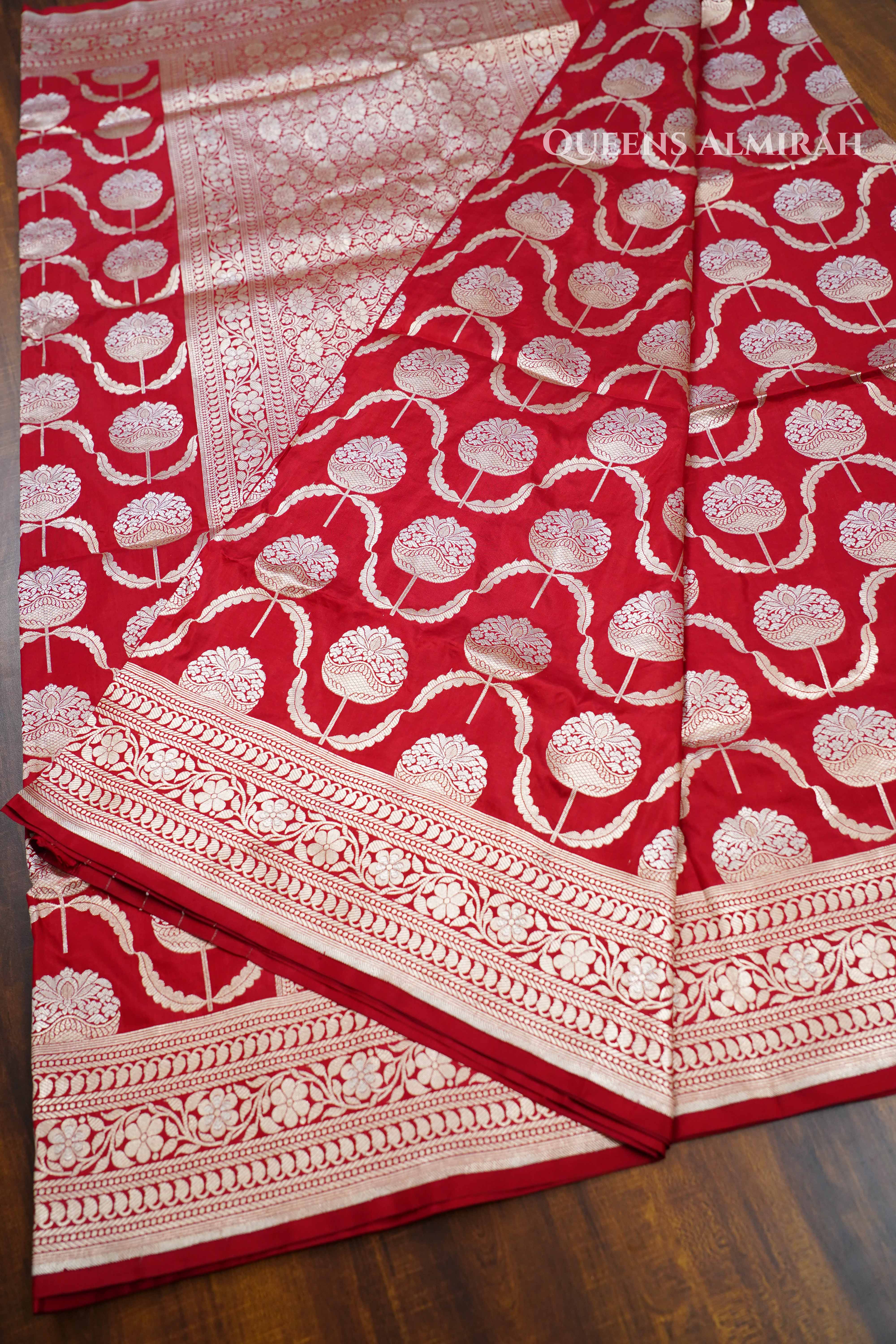 Red Banarasi Silk Saree 2 QUEENS ALMIRAH