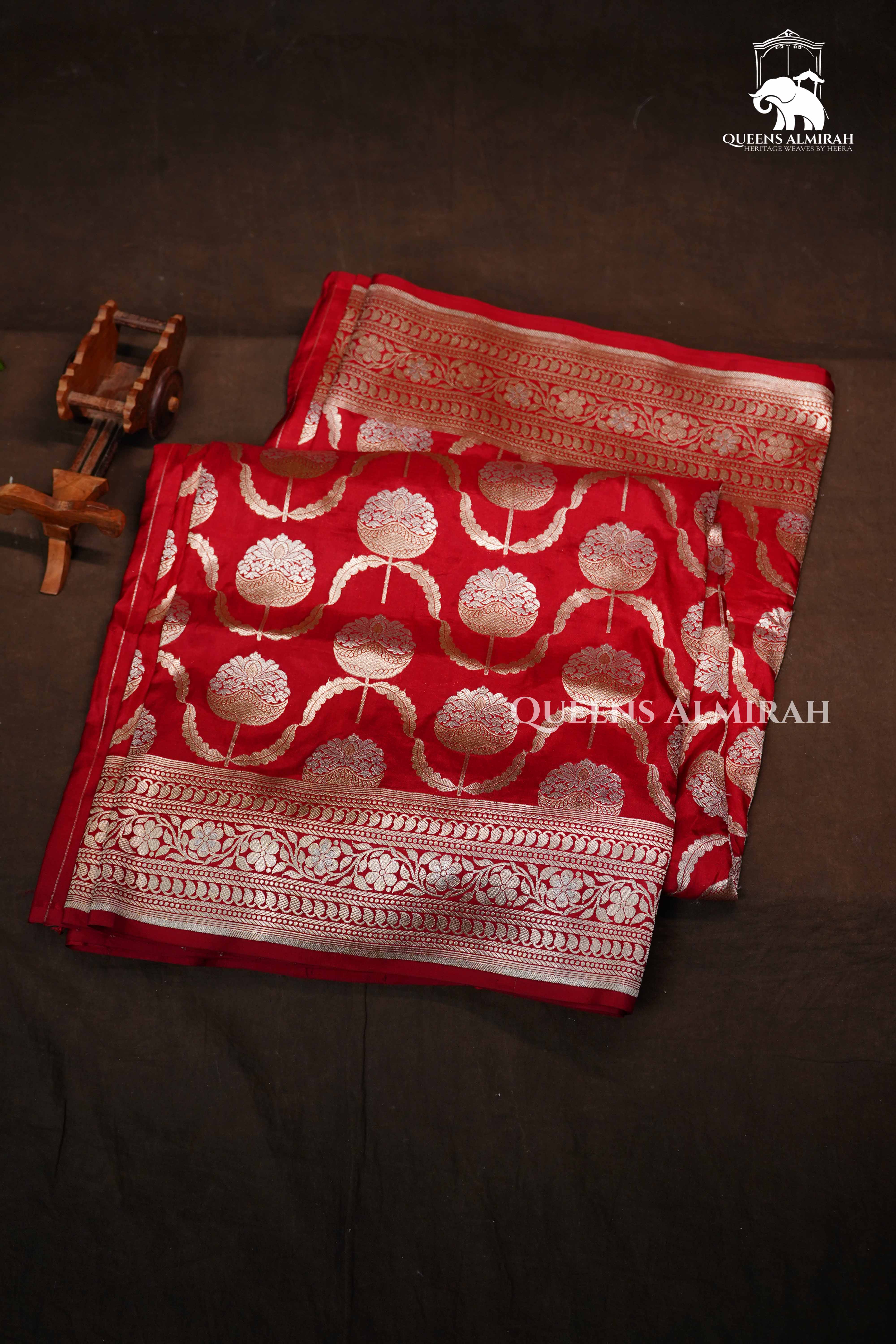 Red Banarasi Silk Saree 2 QUEENS ALMIRAH