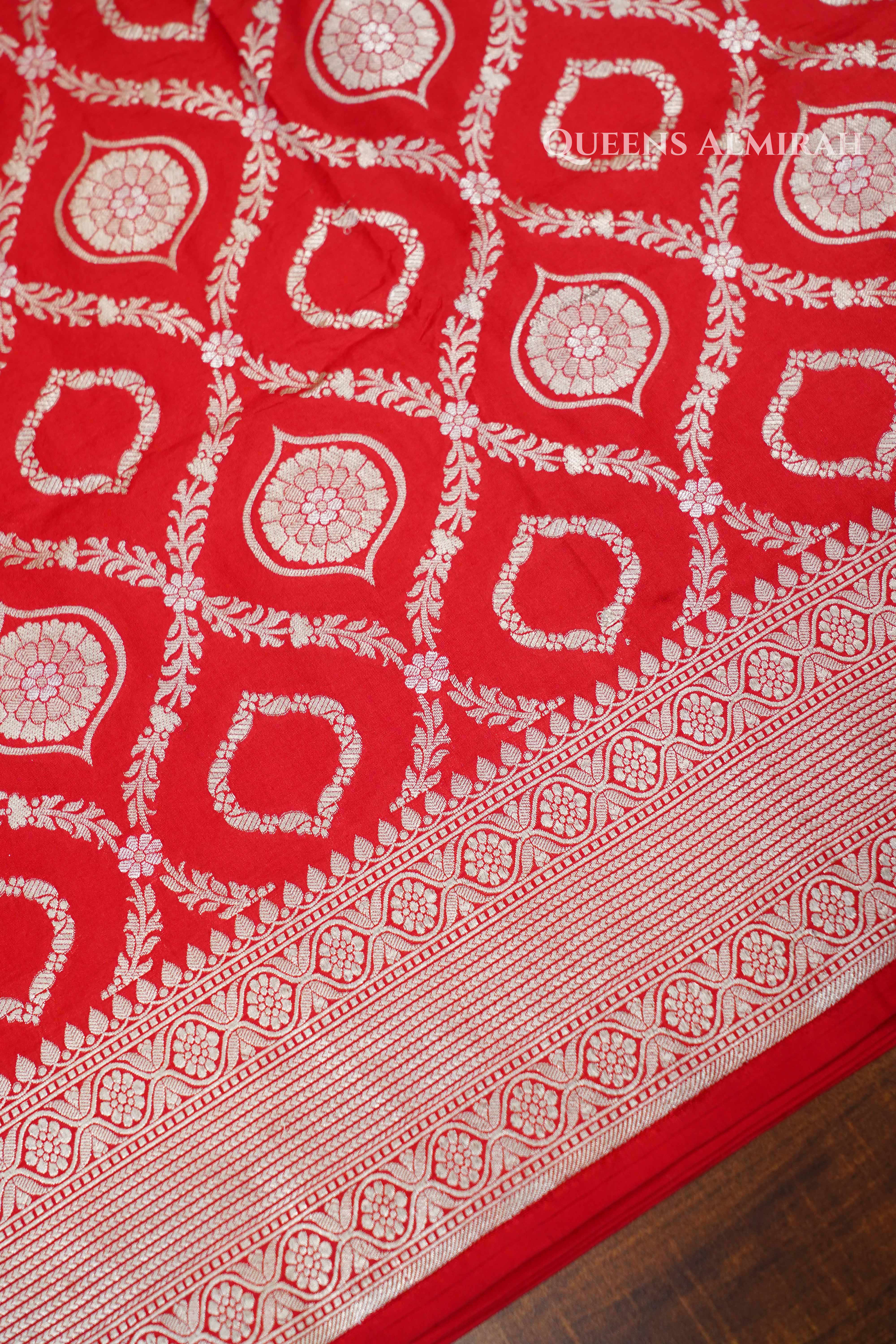 Red Banarasi Silk Saree QUEENS ALMIRAH