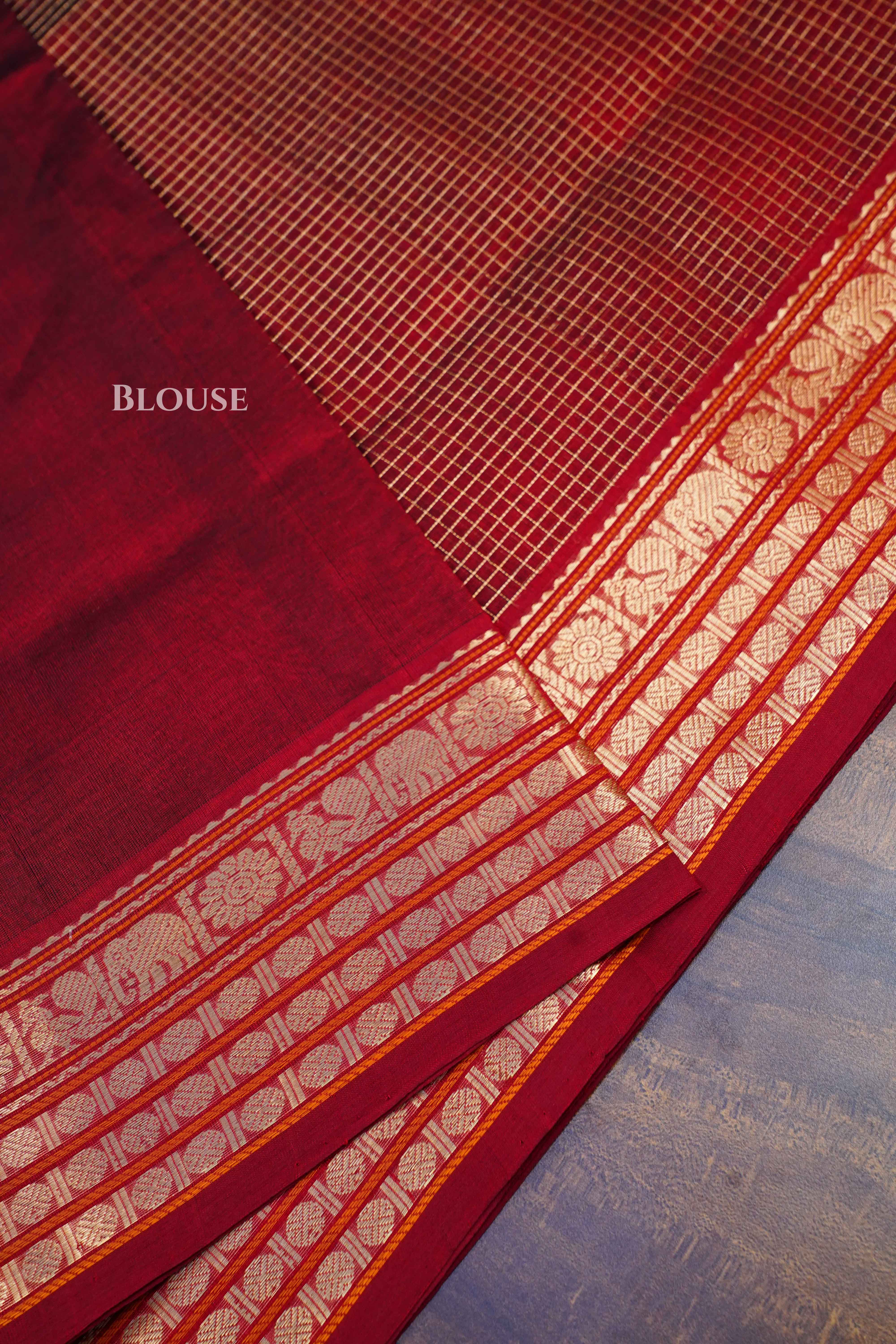 Red Brown-Karaikudi Chettinad Silk Cotton Saree QUEENS ALMIRAH