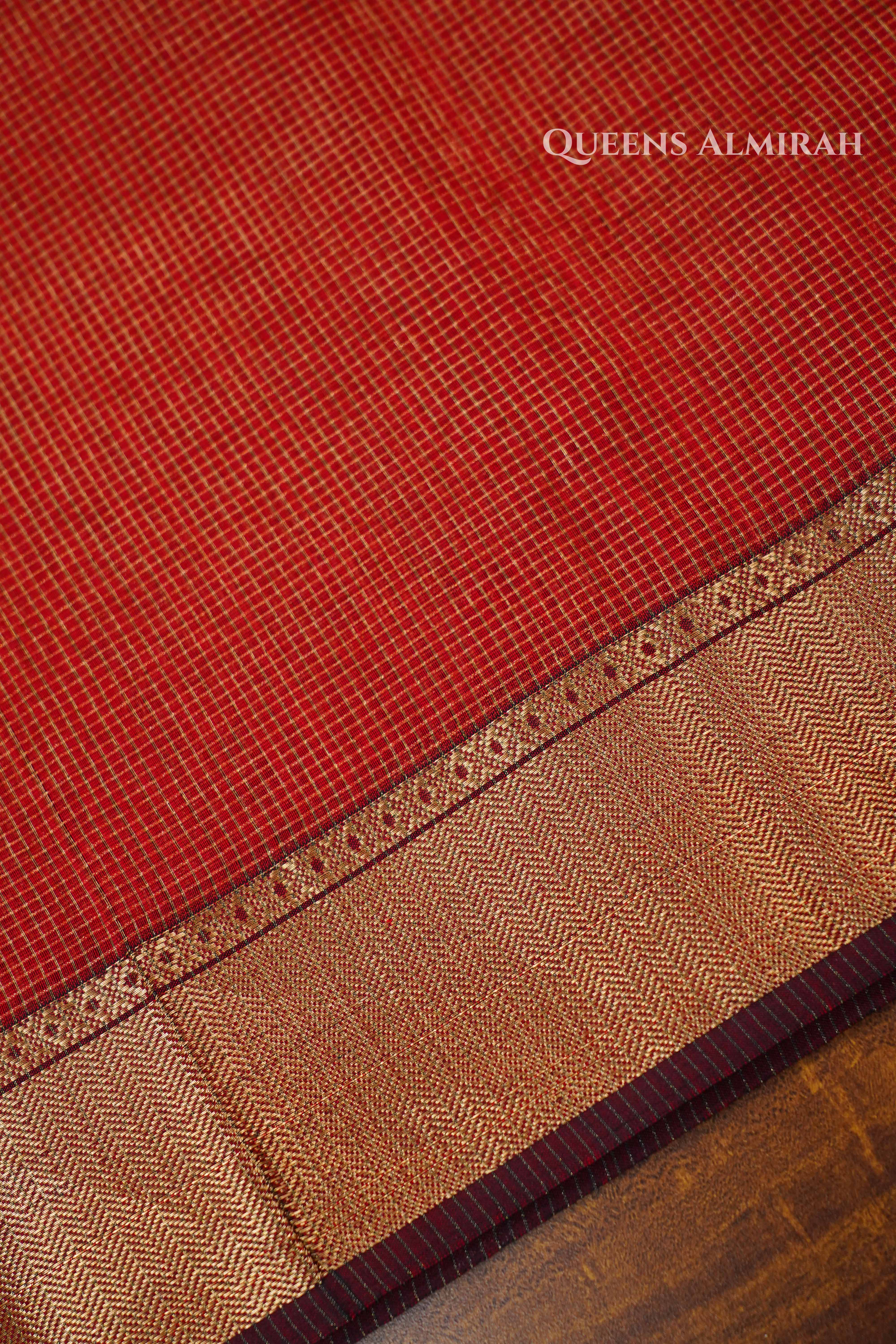 Red Brown Maheshwari Silk Cotton Saree QUEENS ALMIRAH