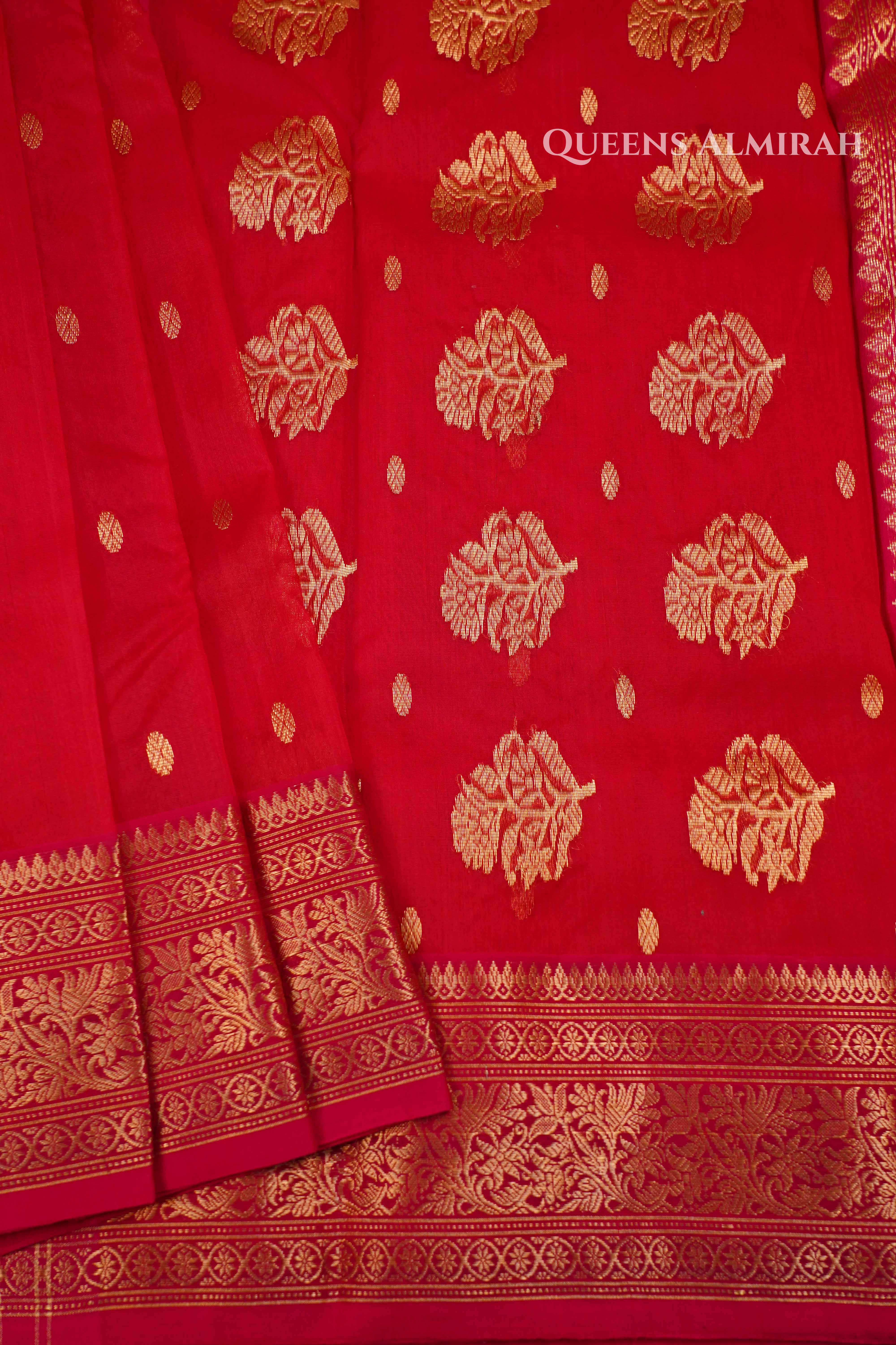 Red  Chanderi Katan Silk Handloom Saree 1 QUEENS ALMIRAH
