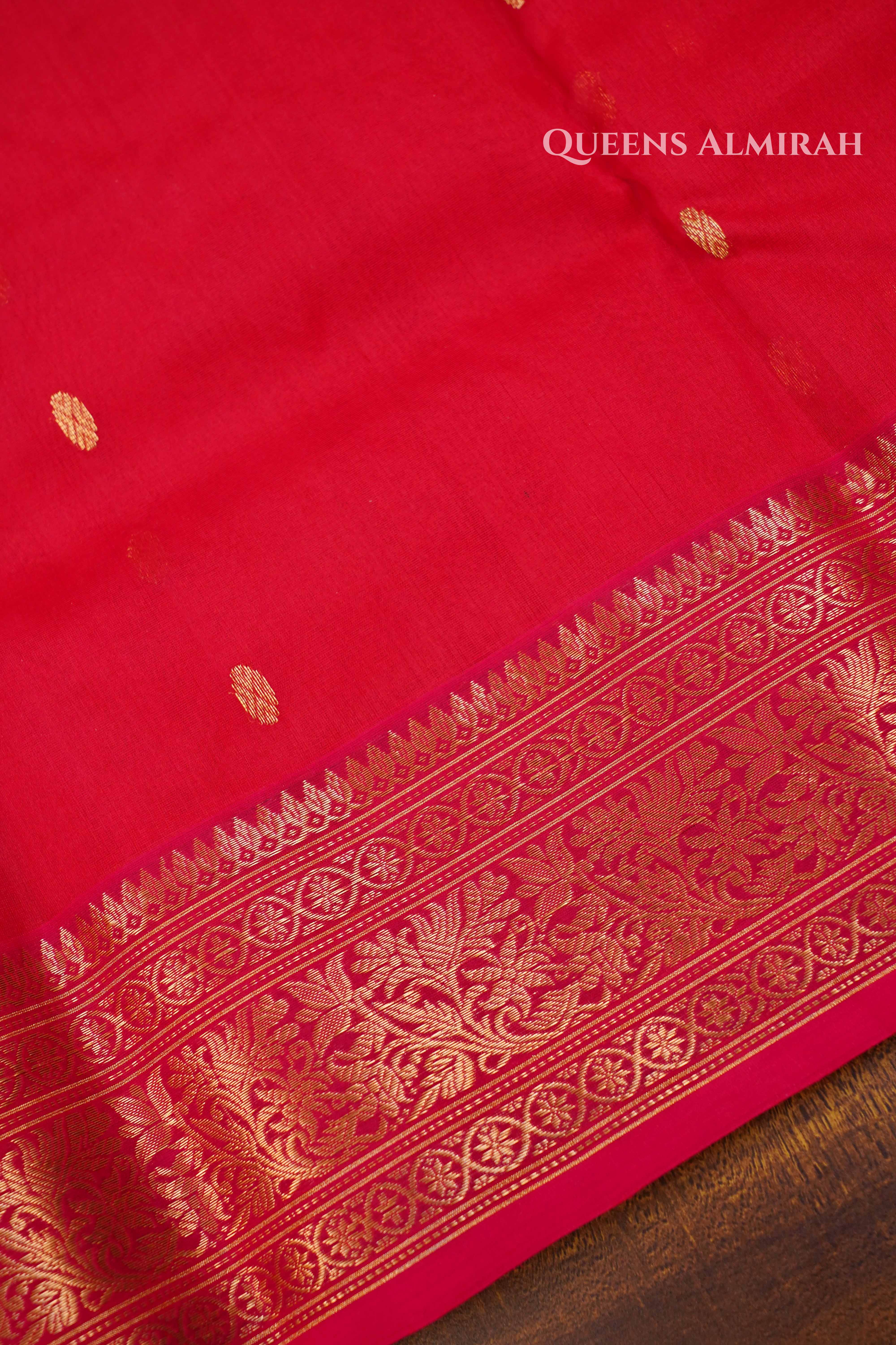 Red  Chanderi Katan Silk Handloom Saree 1 QUEENS ALMIRAH