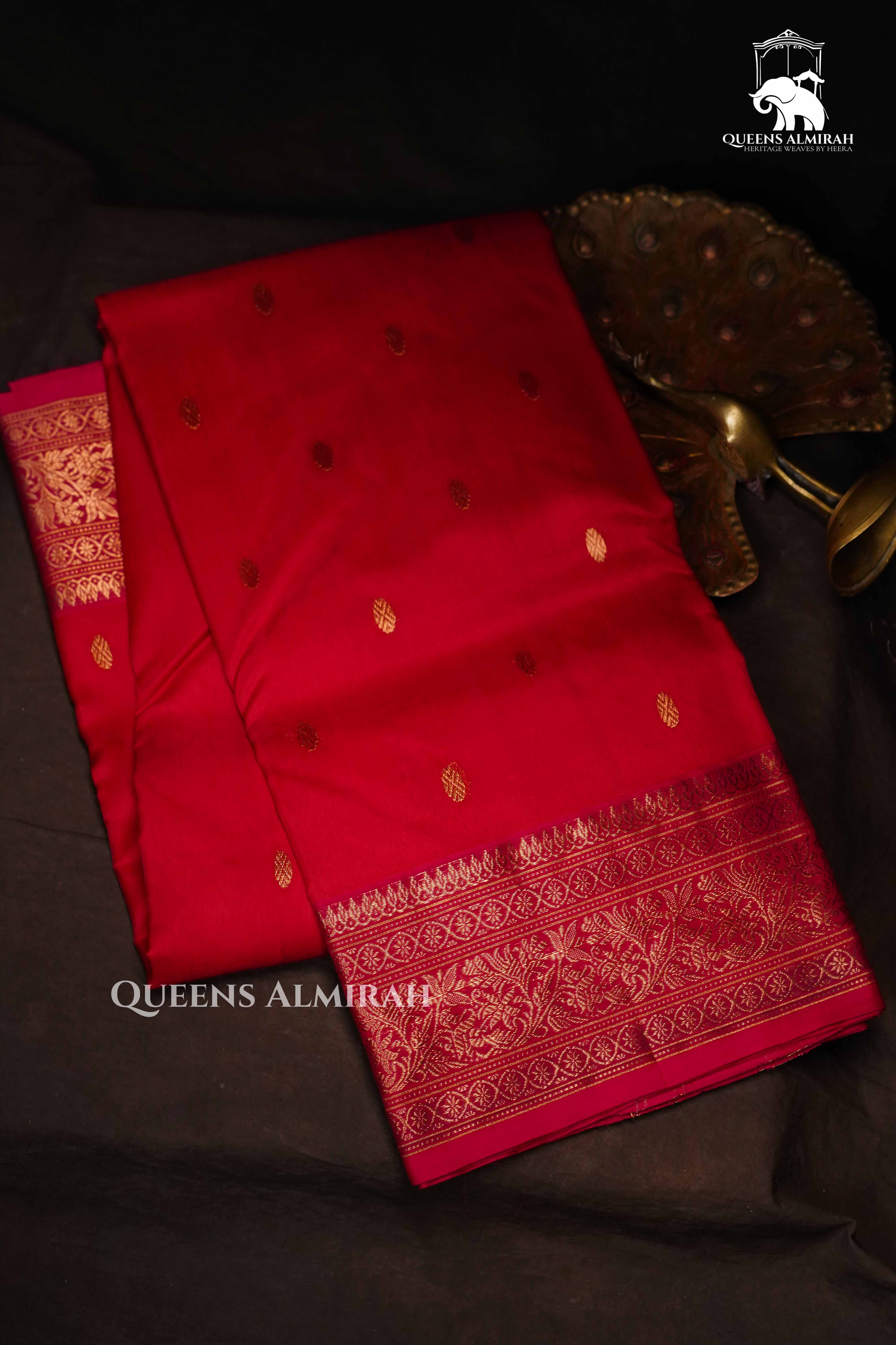 Red  Chanderi Katan Silk Handloom Saree 1 QUEENS ALMIRAH