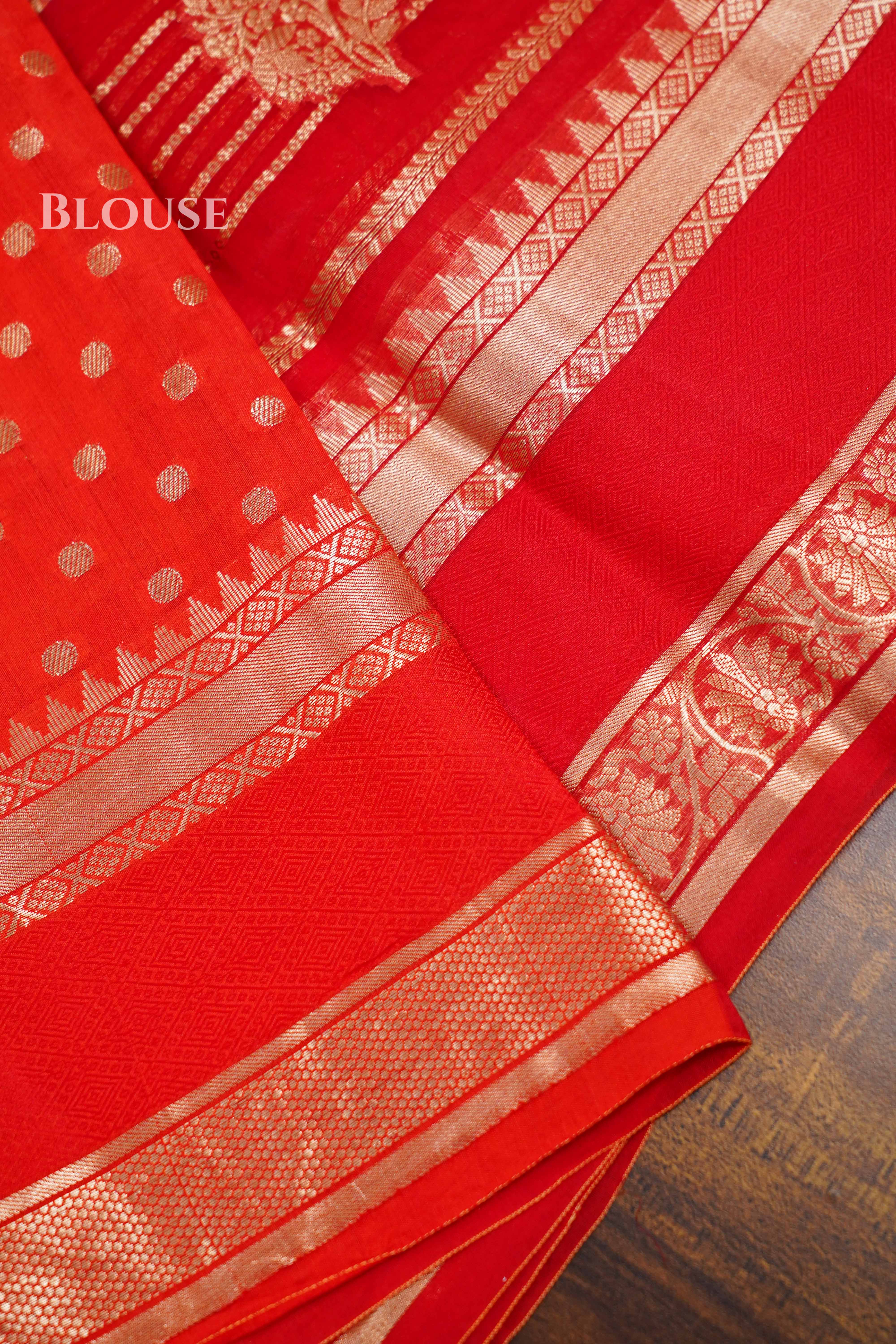 Red Kora Organza saree QUEENS ALMIRAH