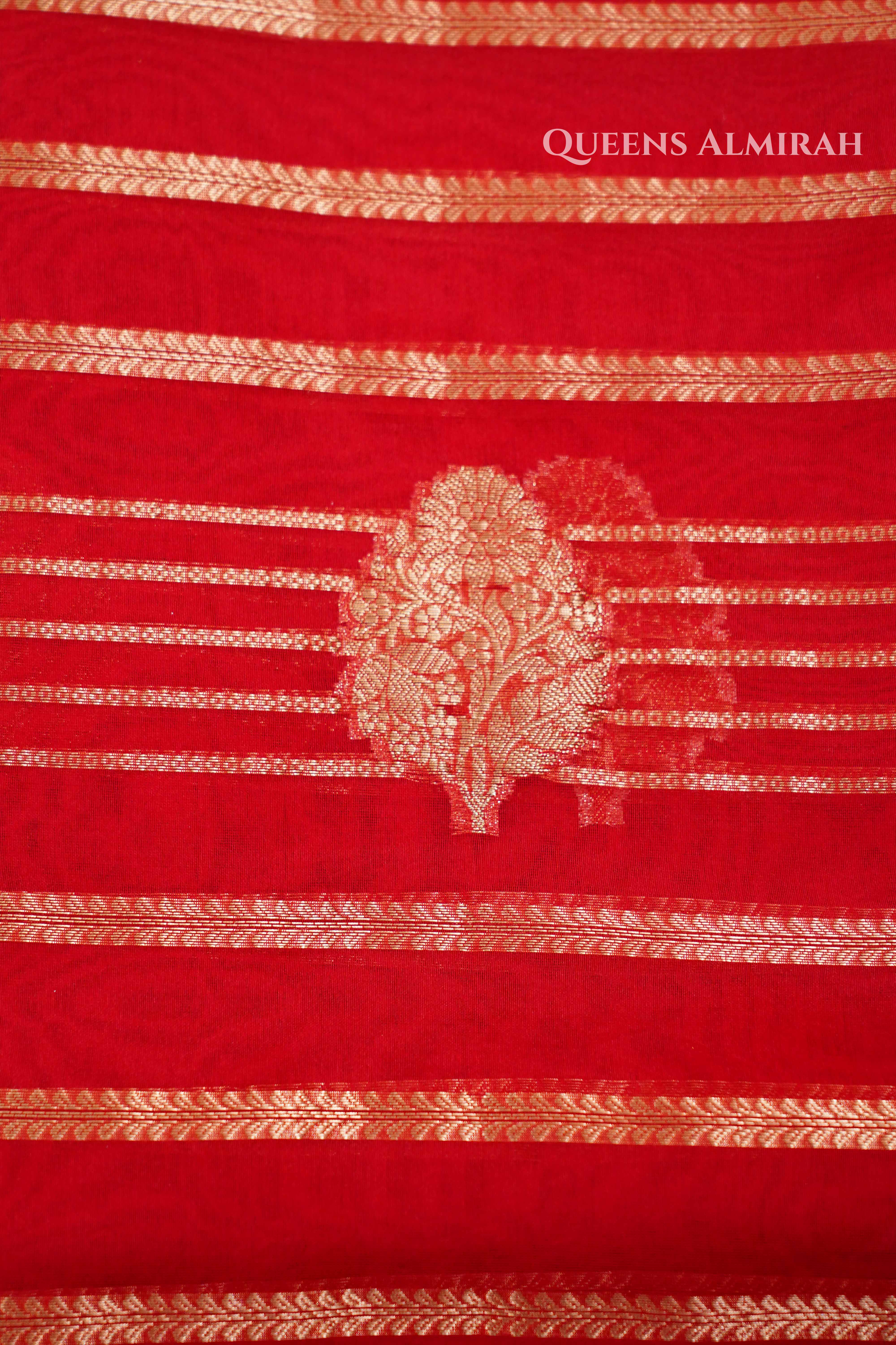 Red Kora Organza saree QUEENS ALMIRAH