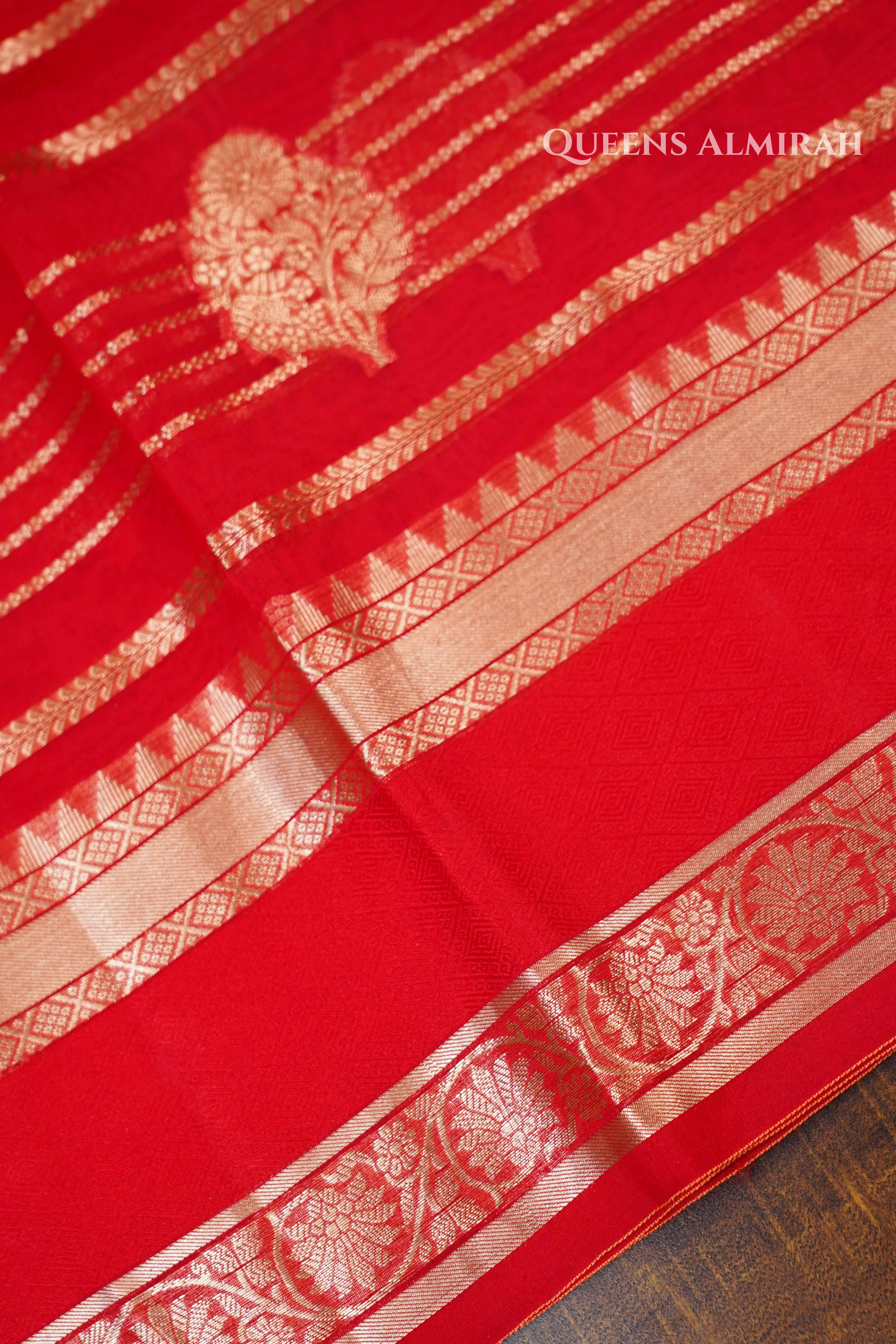 Red Kora Organza saree QUEENS ALMIRAH