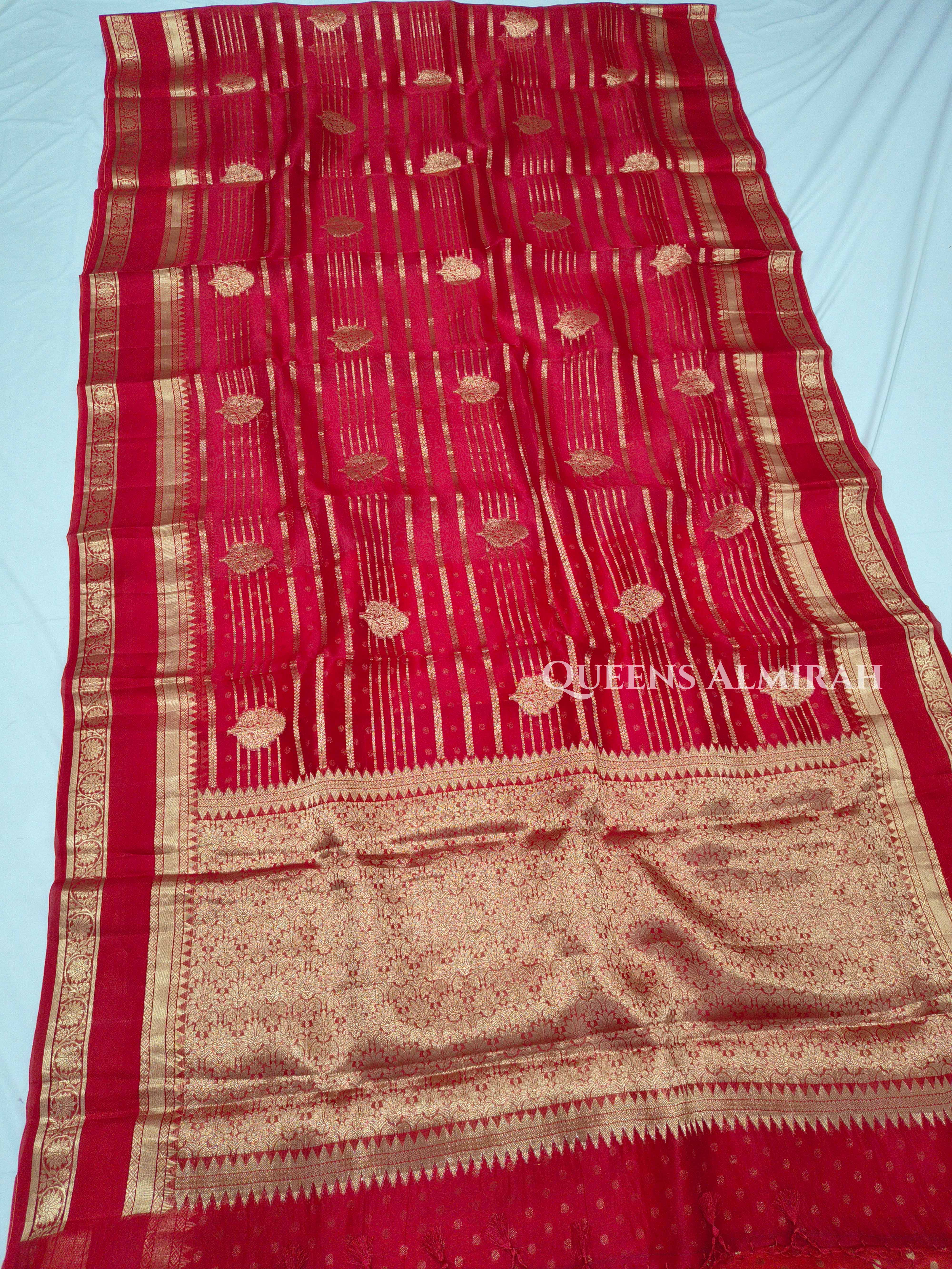 Red Kora Organza saree QUEENS ALMIRAH