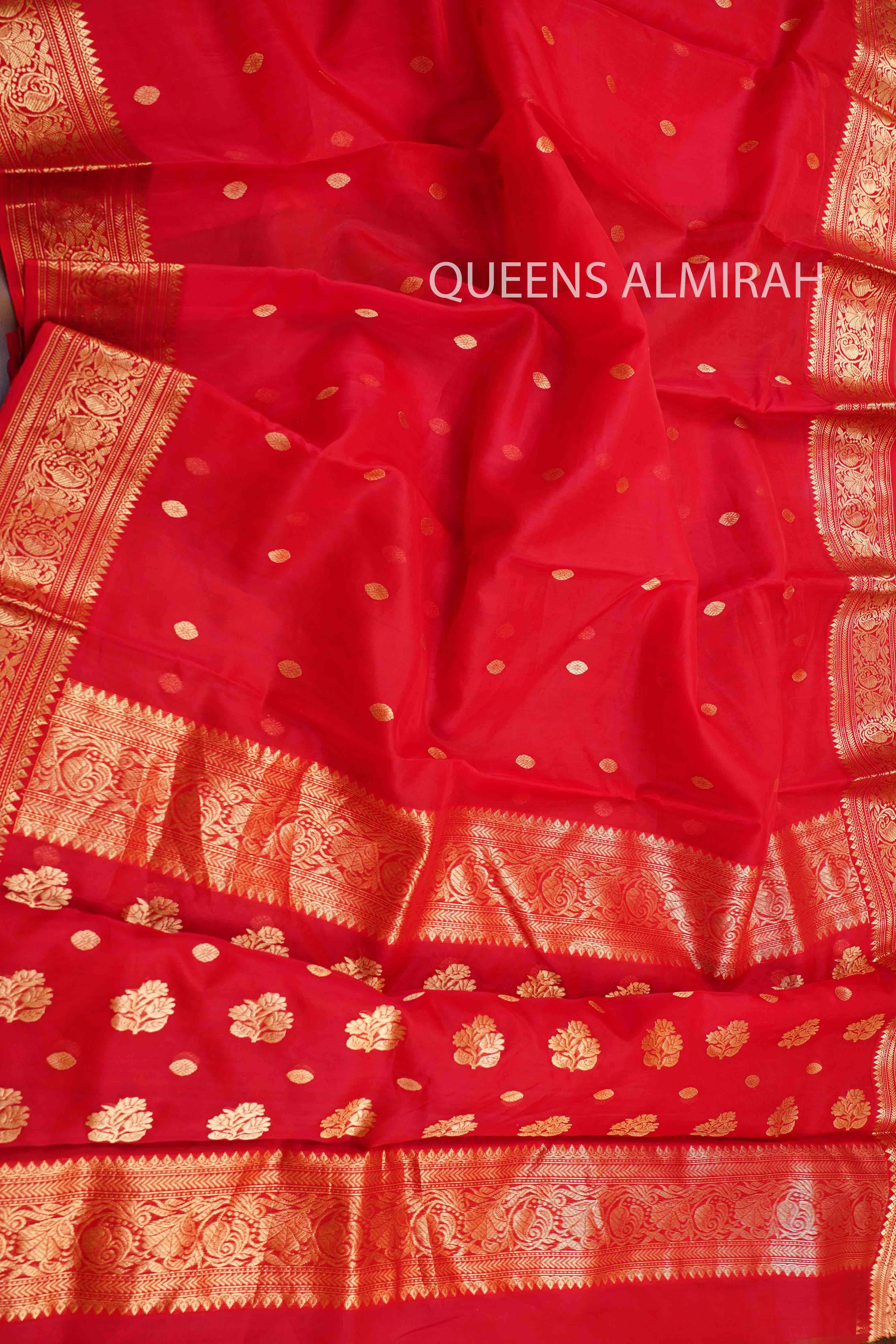 RED PINK- TRADITIONAL CHANDERI KATAN SILK HANDLOOM SAREE - Queens Jewel Emporium
