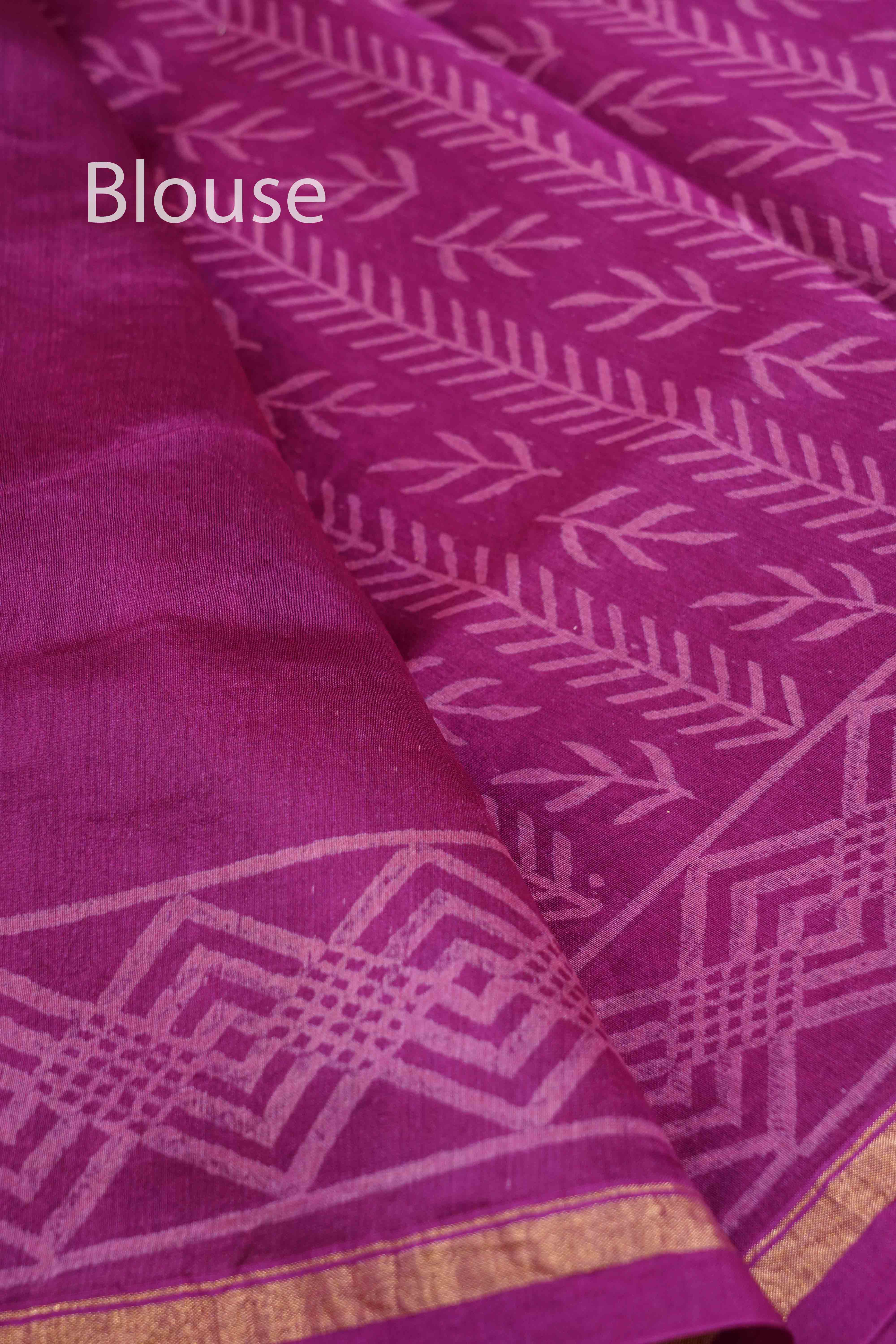RED PURPLE HAND BLOCKED CHANDERI SILK COTTON SAREE - Queens Jewel Emporium