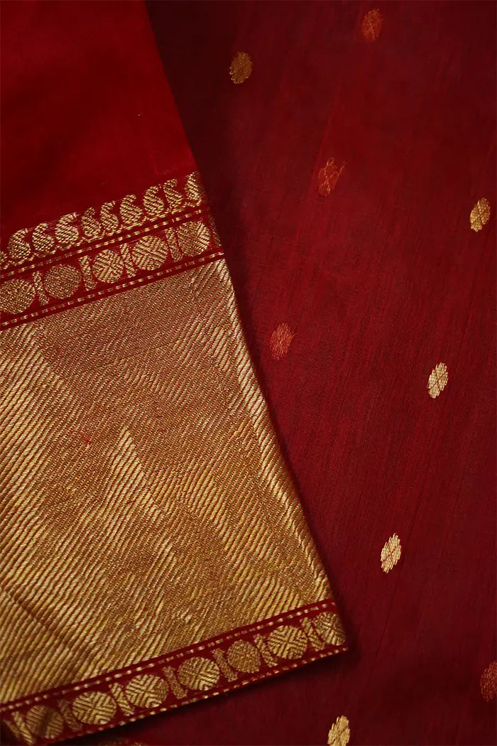 RED - TRADITIONAL CHANDERI KATAN SILK HANDLOOM SAREE - Queens Jewel Emporium