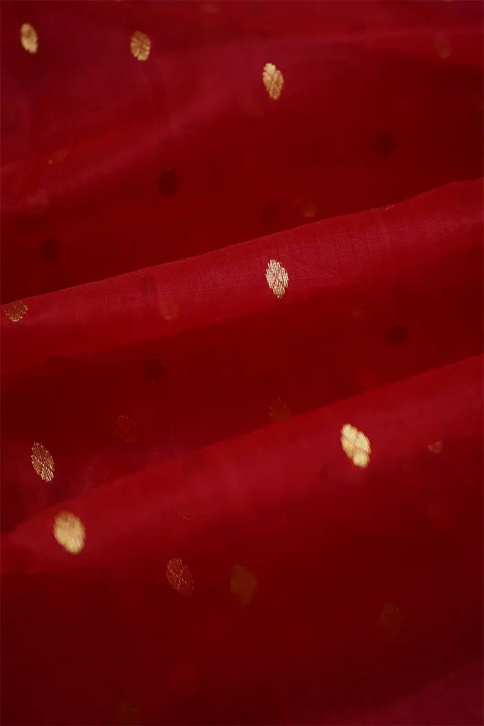 RED - TRADITIONAL CHANDERI KATAN SILK HANDLOOM SAREE - Queens Jewel Emporium