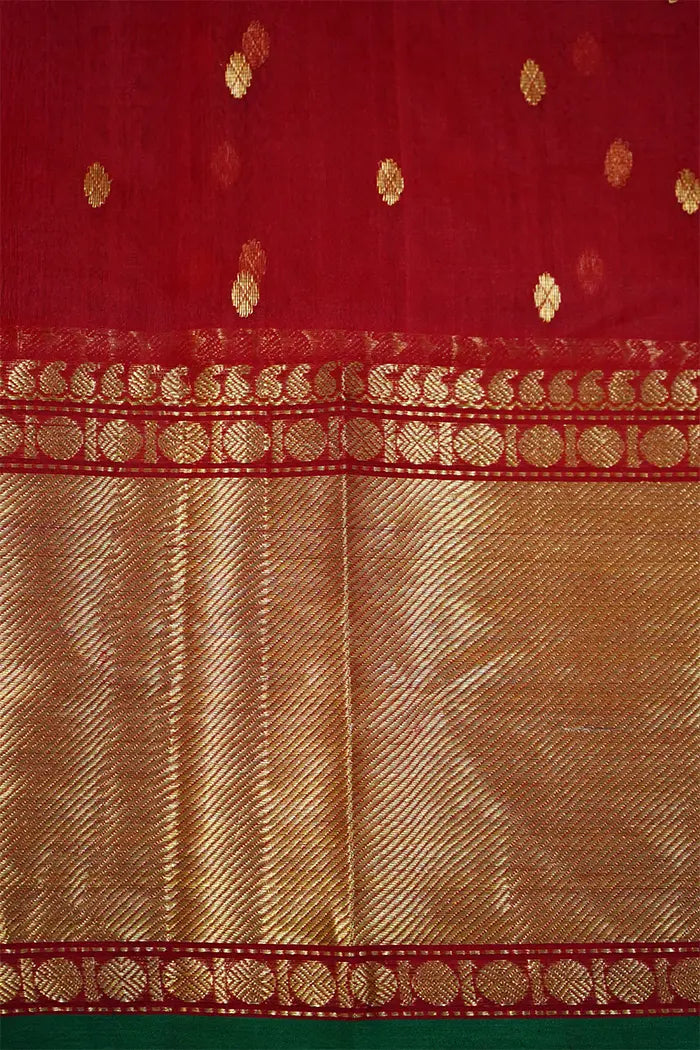 RED - TRADITIONAL CHANDERI KATAN SILK HANDLOOM SAREE - Queens Jewel Emporium