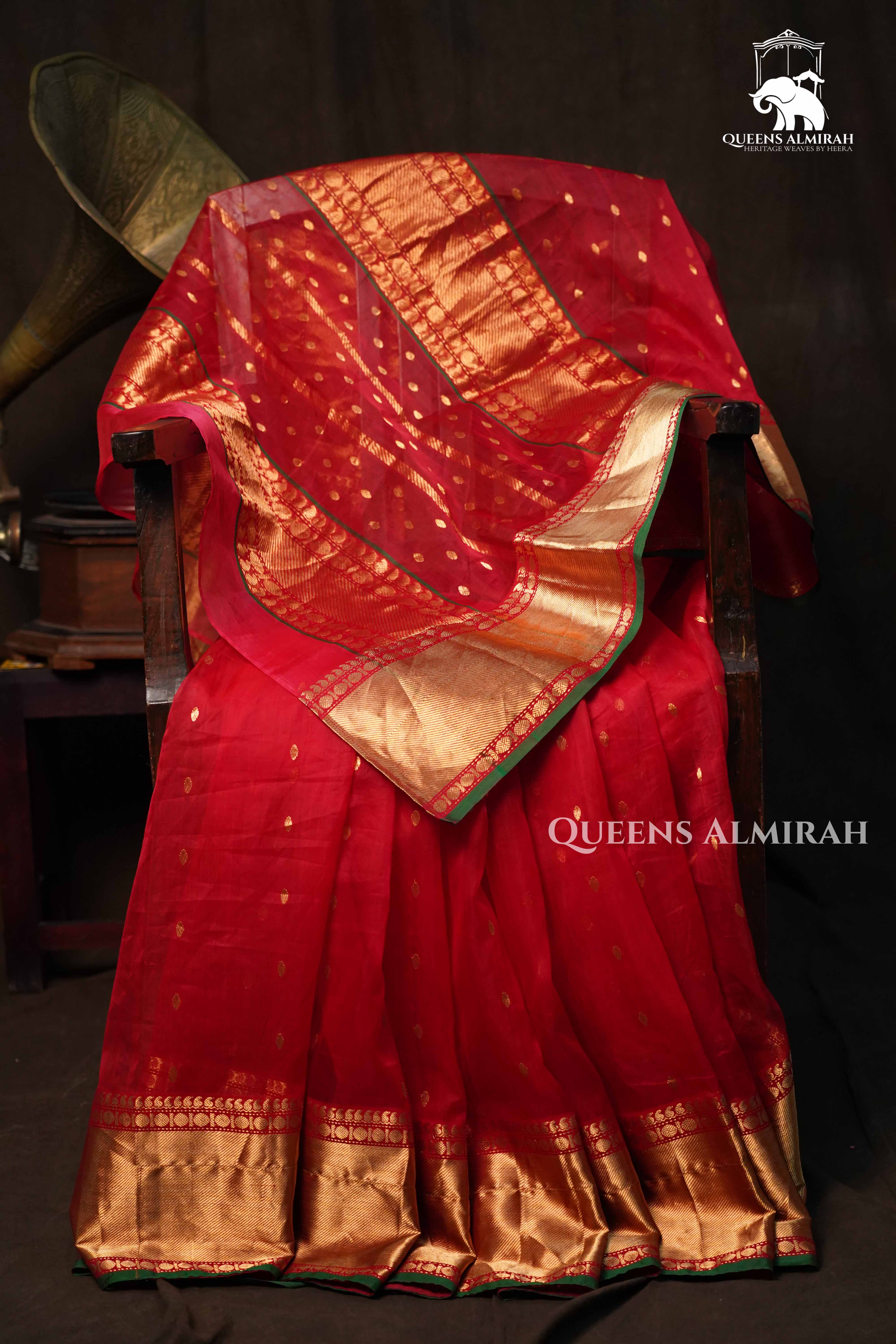 Red - Traditional Chanderi Katan Silk Handloom Saree queens ads new set