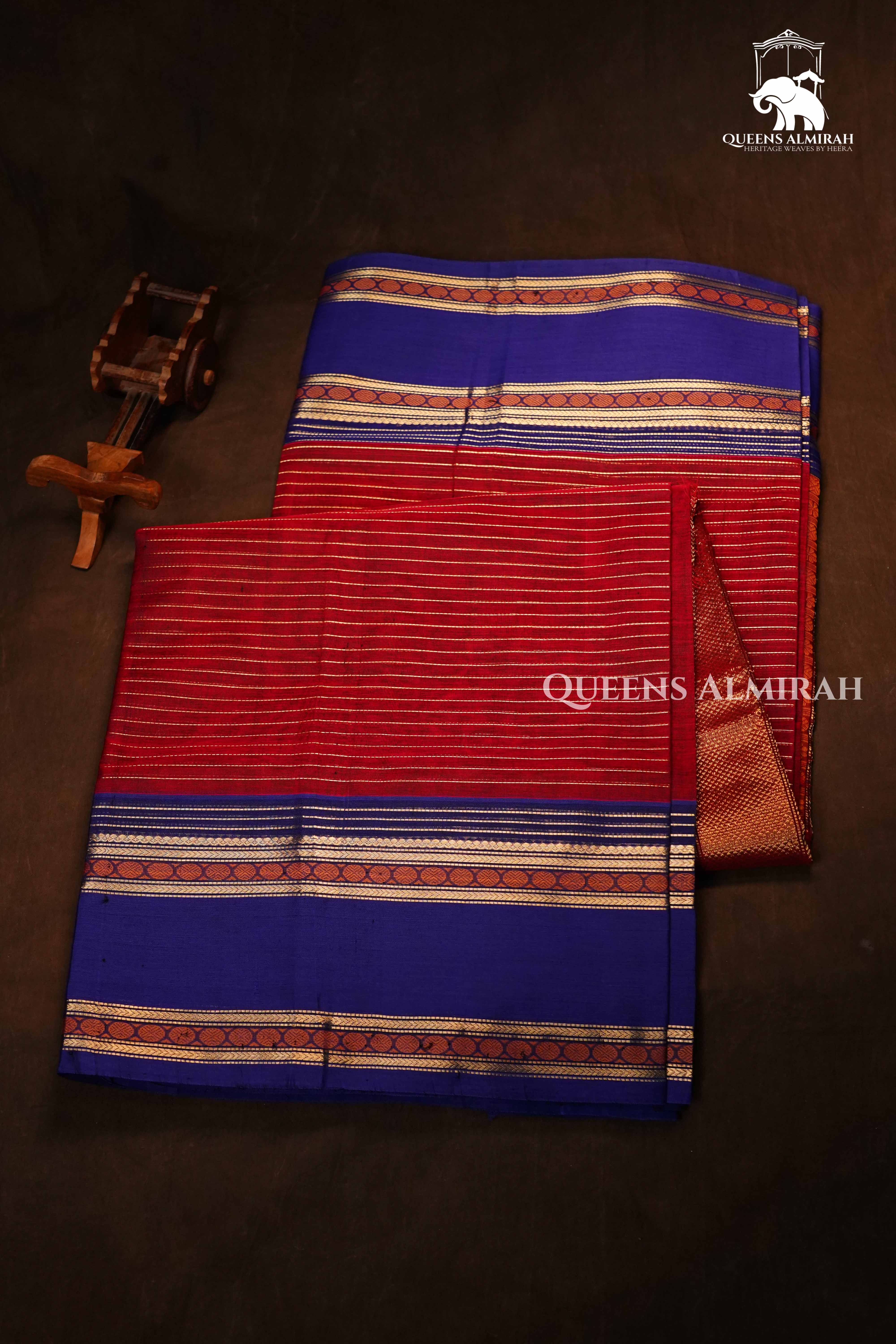 Red Wine-Karaikudi Chettinad Silk Cotton Saree QUEENS ALMIRAH
