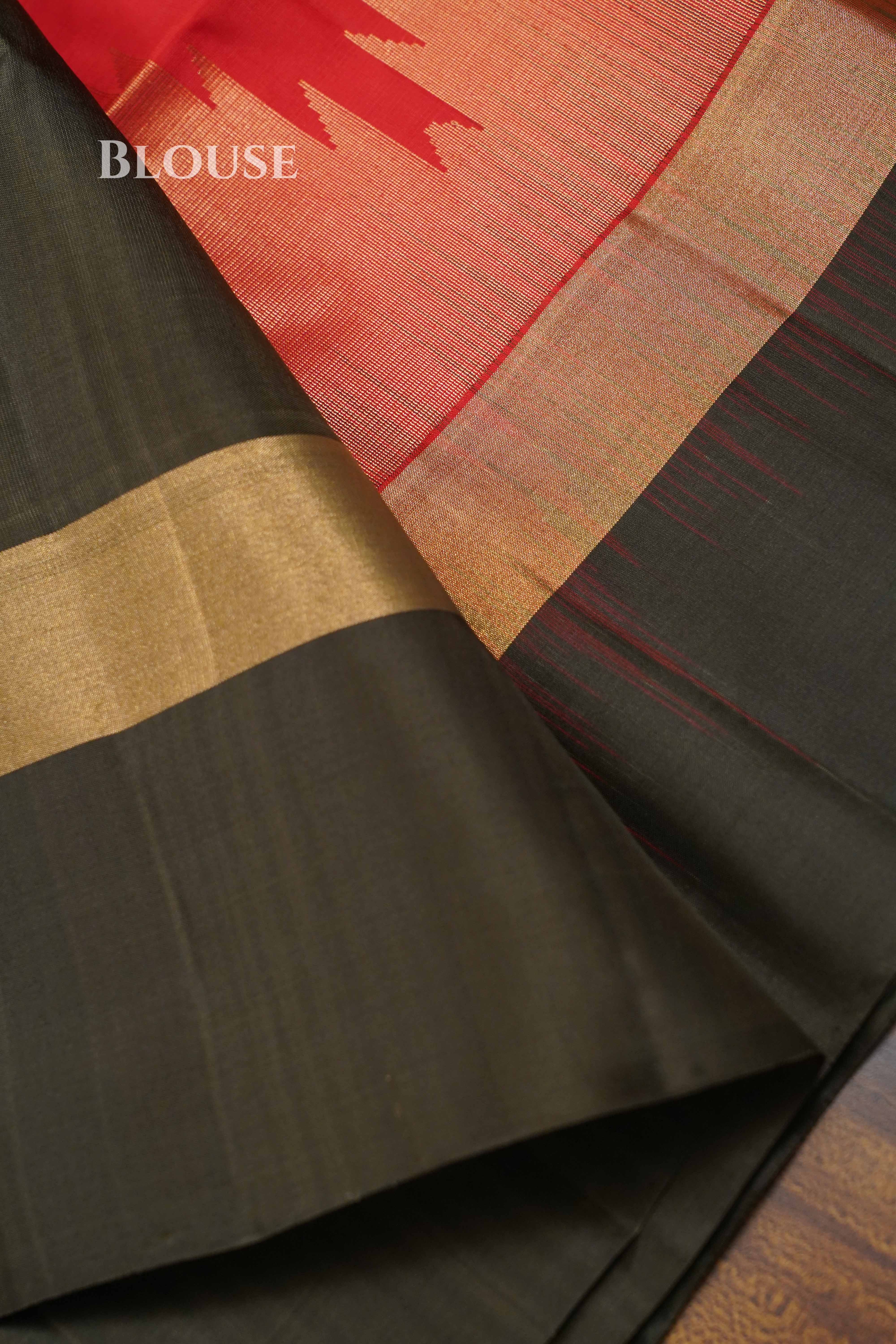 Red With Black Pure Soft Silk Saree QUEENS ALMIRAH