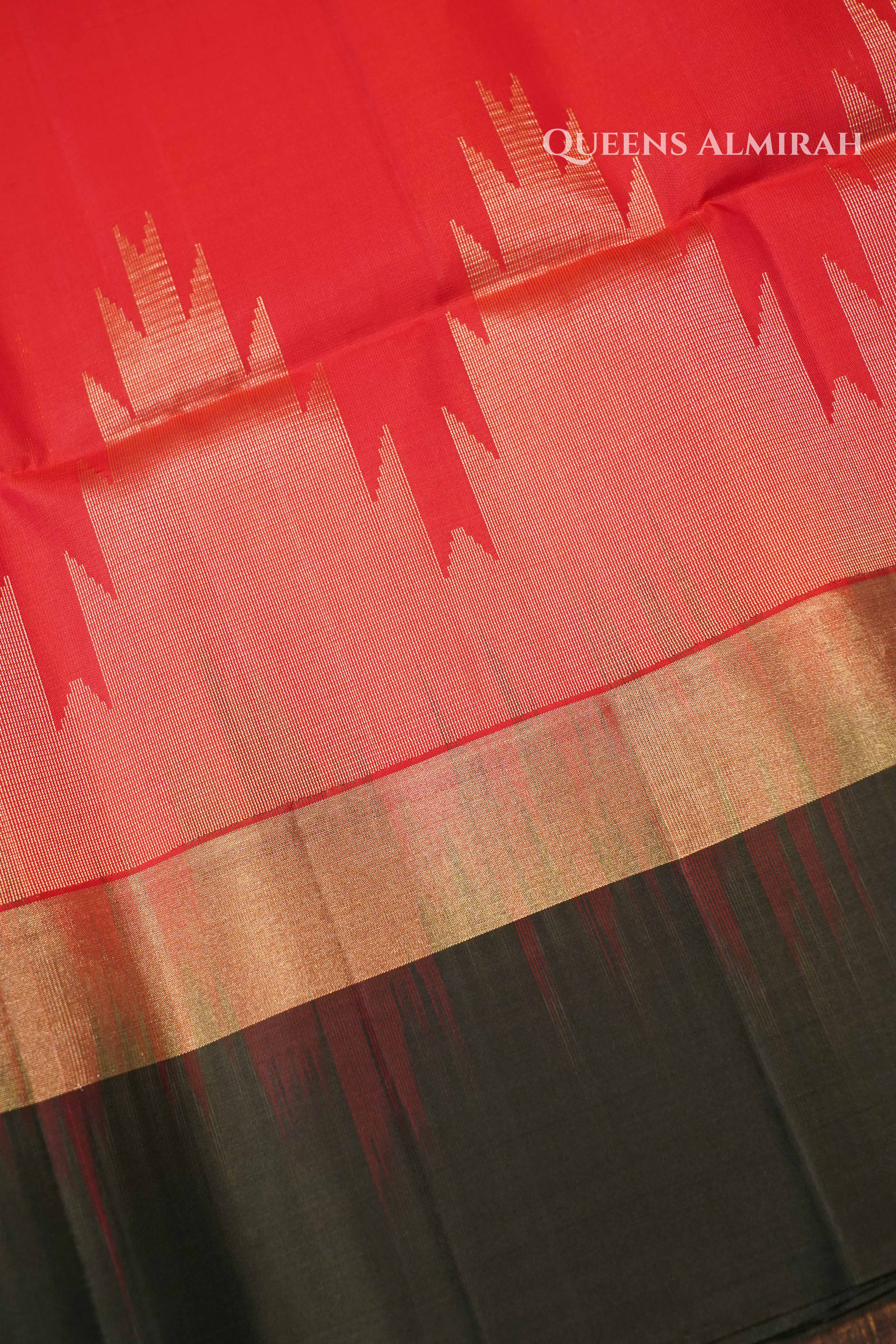 Red With Black Pure Soft Silk Saree QUEENS ALMIRAH