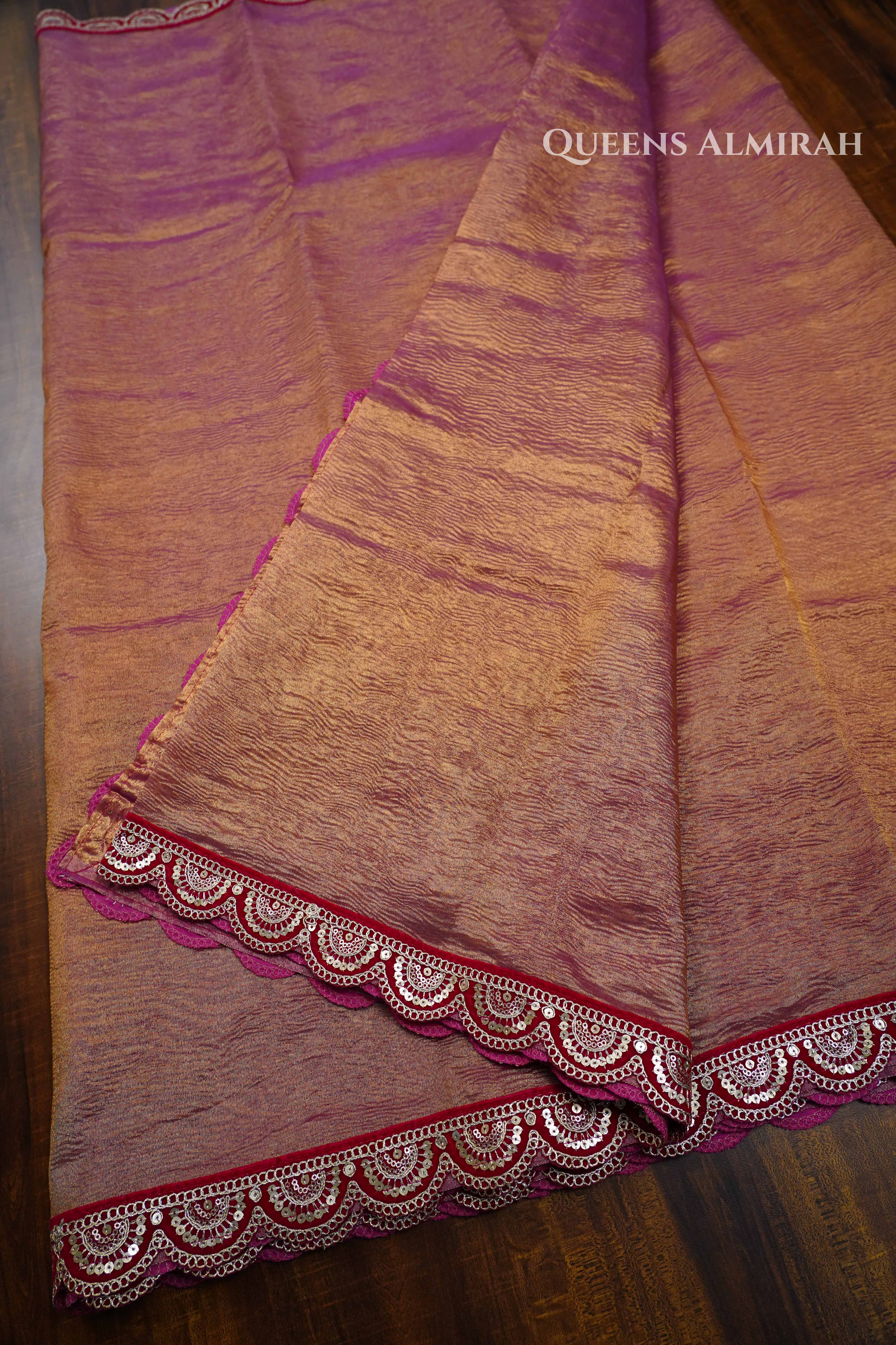 Reddish Grey Crush Tissue Saree QUEENS ALMIRAH