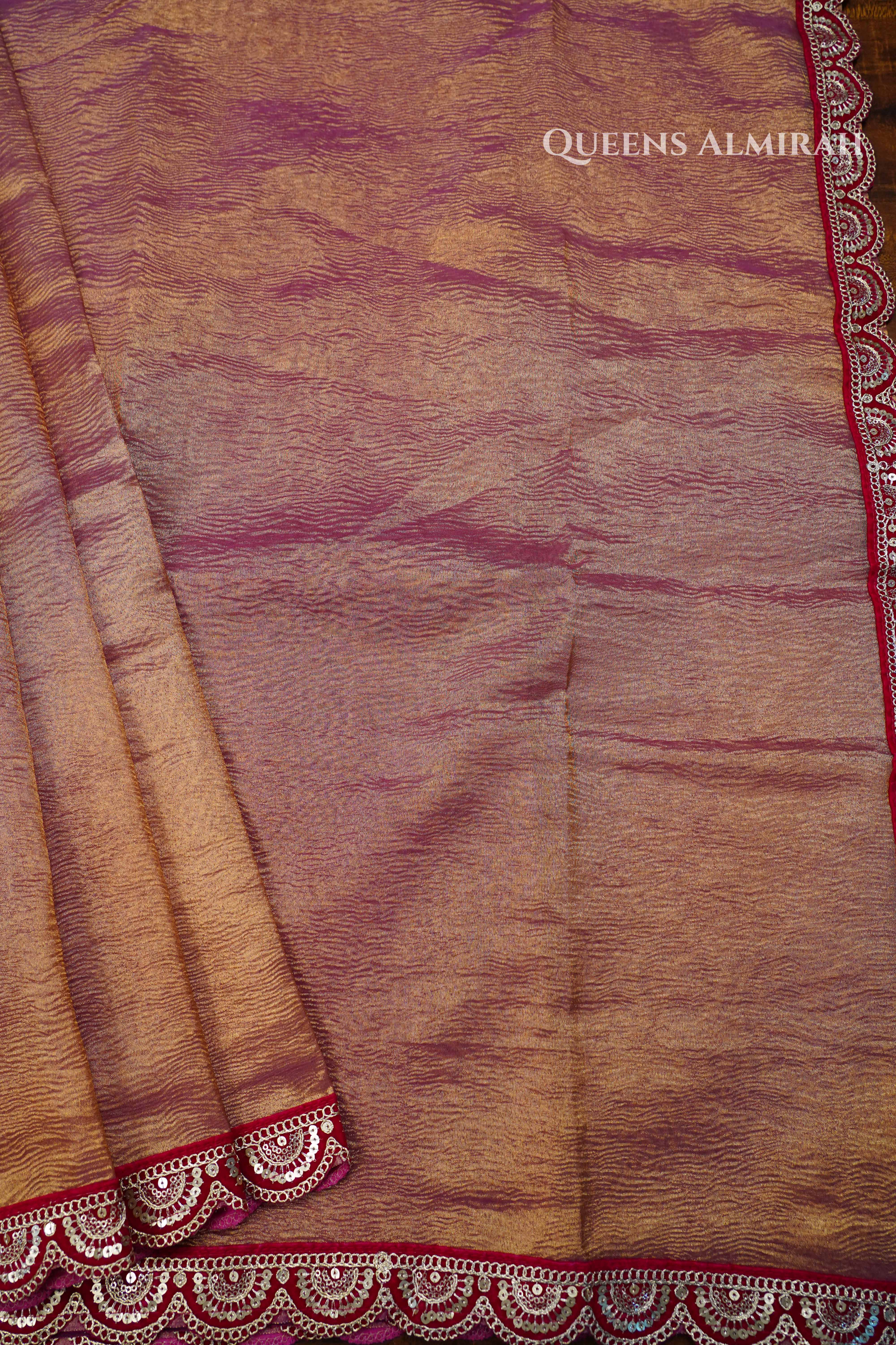 Reddish Grey Crush Tissue Saree QUEENS ALMIRAH