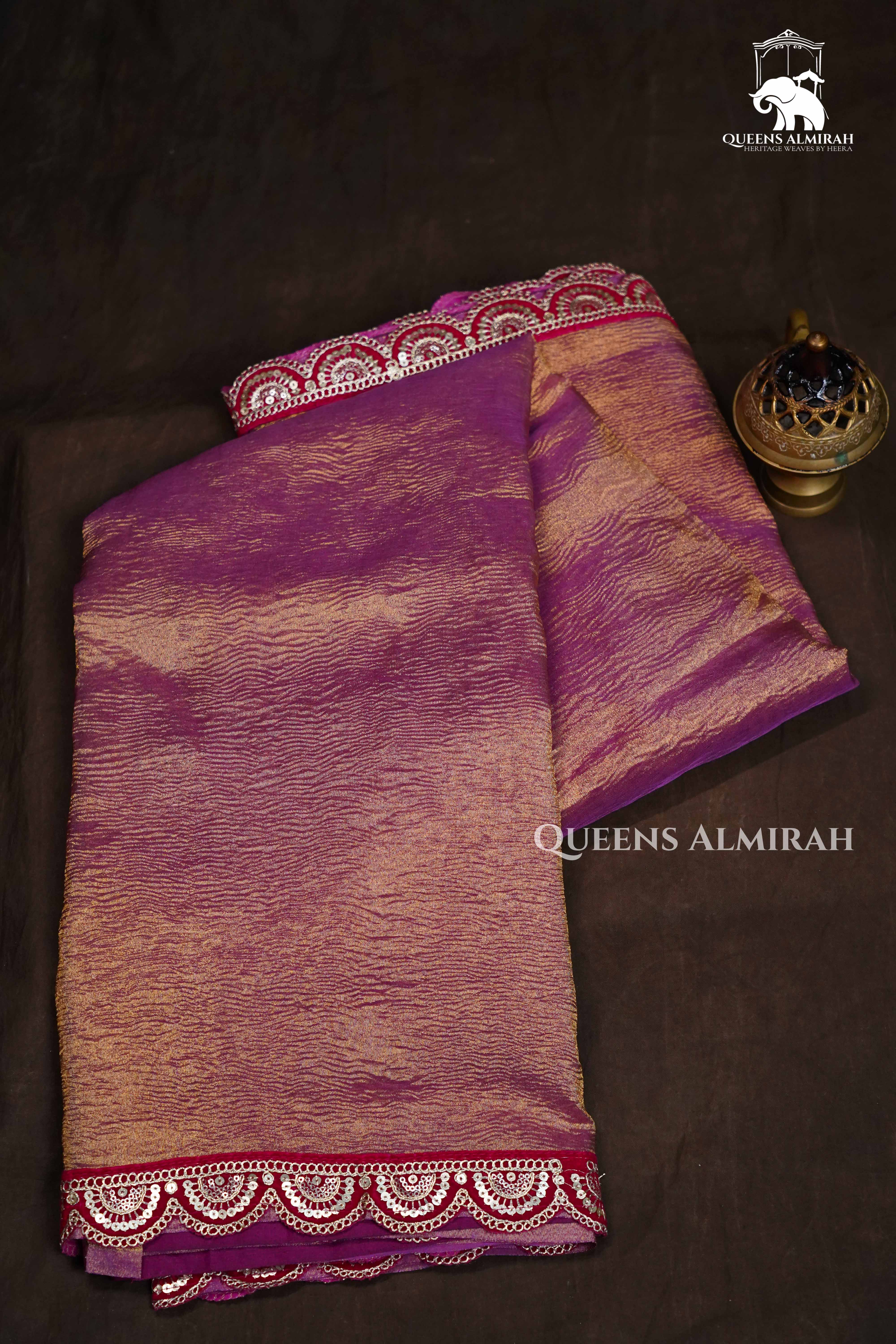 Reddish Grey Crush Tissue Saree QUEENS ALMIRAH